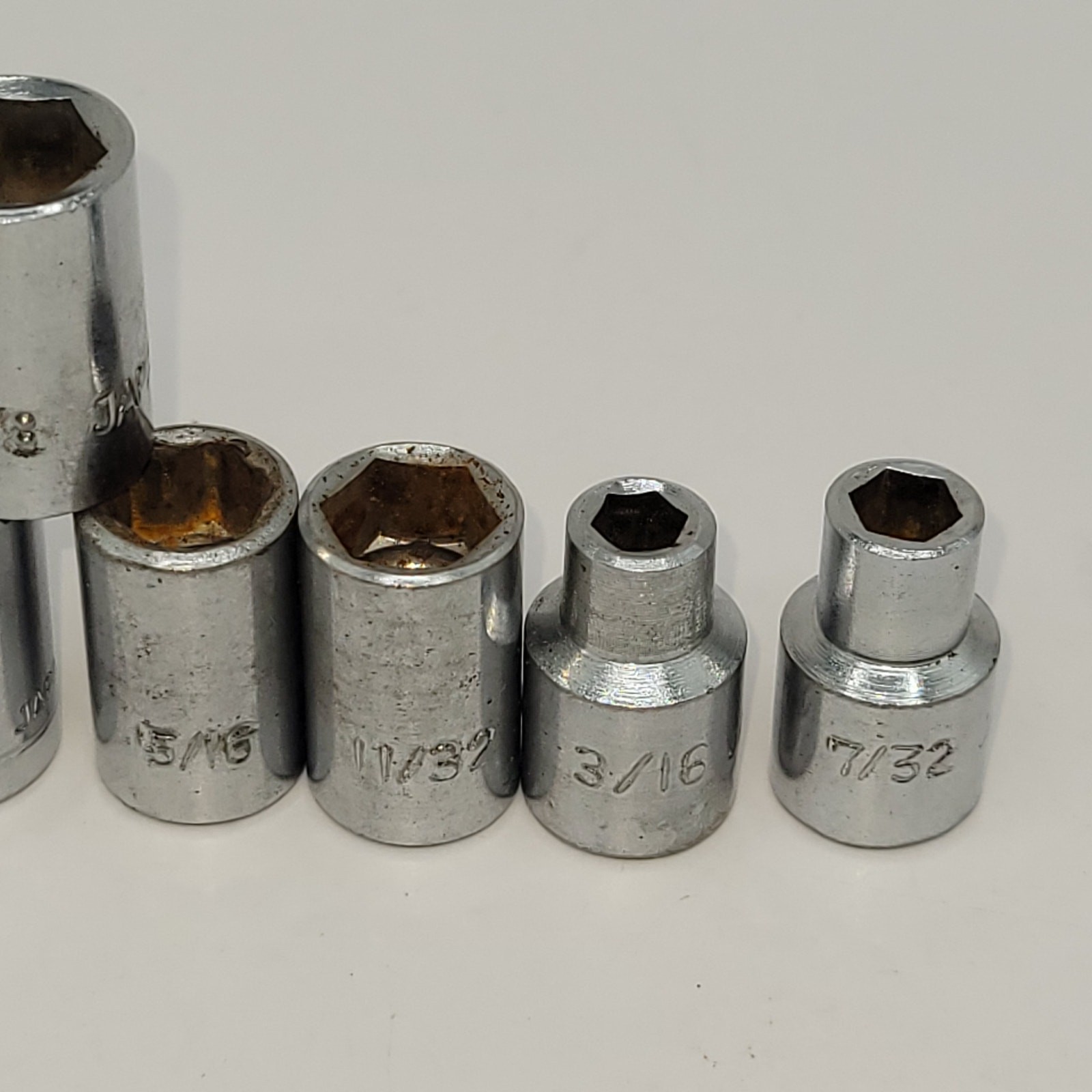 8 X 1/4″ drive sockets 6 Point SAE 1/2″ 7/16″ 3/8″(2) 5/16″ 11/32″ 3/16″ 7/32″