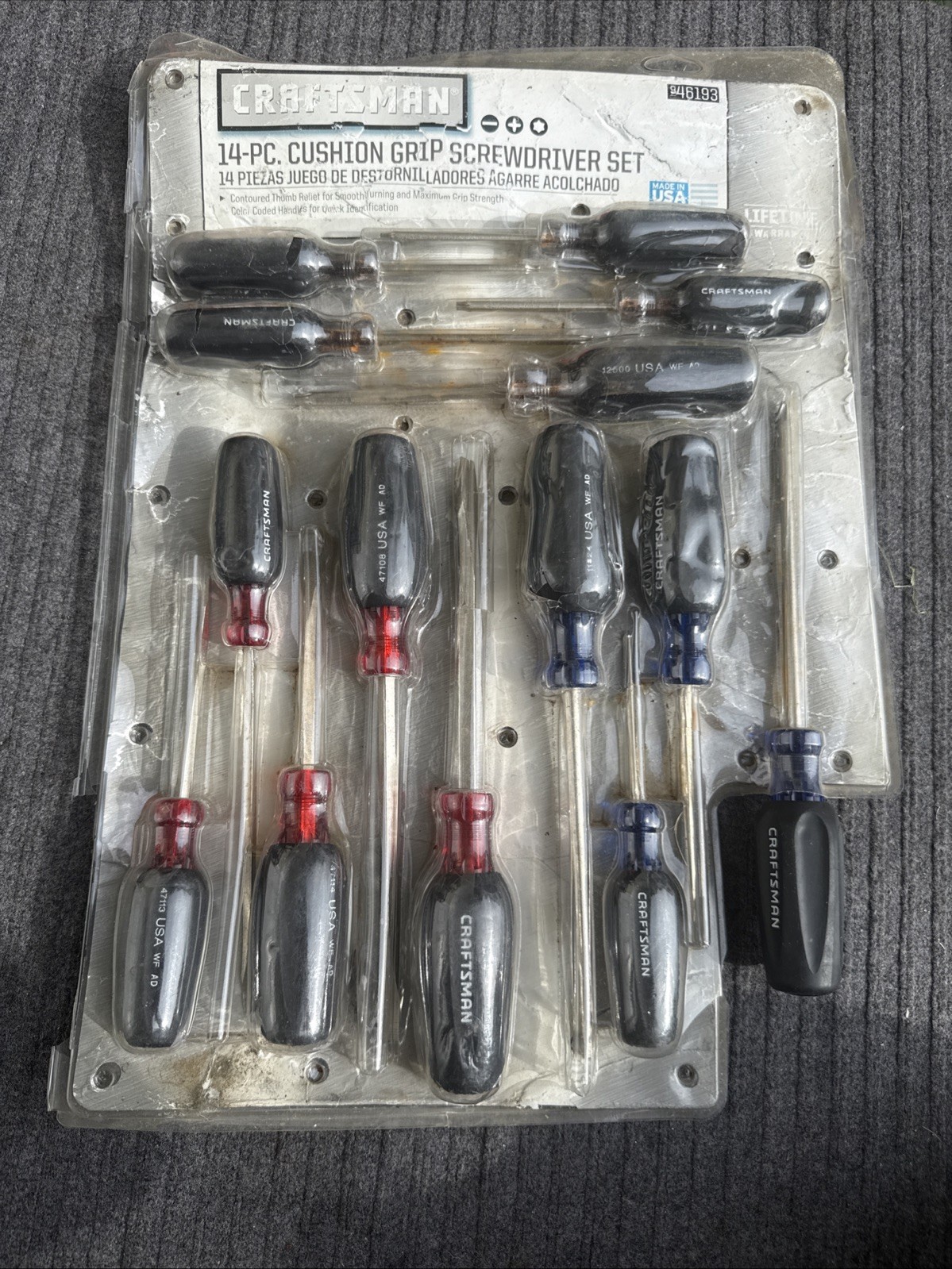 ULGY NOS Craftsman 46193 14 Piece Cushion Grip Screwdriver Set Made In USA RARE