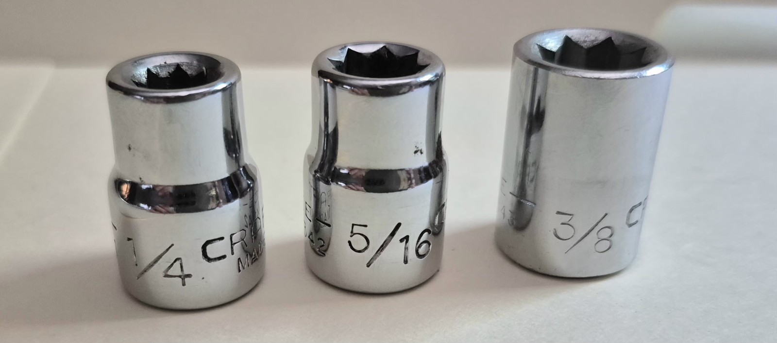 3 Piece Craftsman USA EE 8 Point Shallow Sockets 3/8″ Drive 1/4″ 5/16″ 3/8″