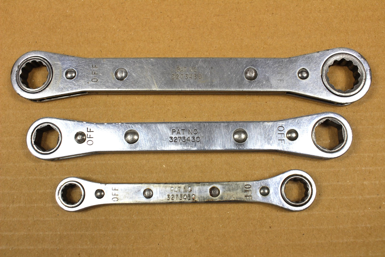 Snap-on 3/8″×7/16″-1/2”x9/16” -9/16”x5/8” 12pt Ratchet Wrench Lot Of 3 Pcs.