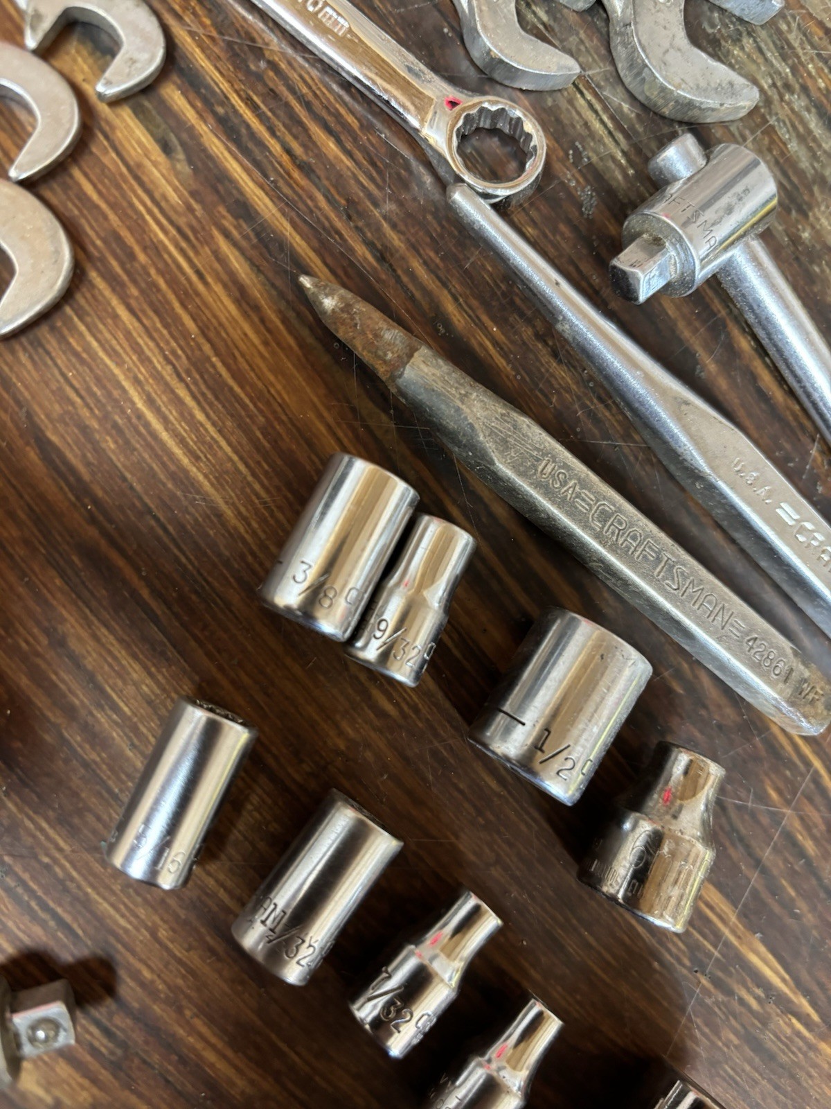 Lot Of 28 Craftsman assorted Wrenches, sockets and extras