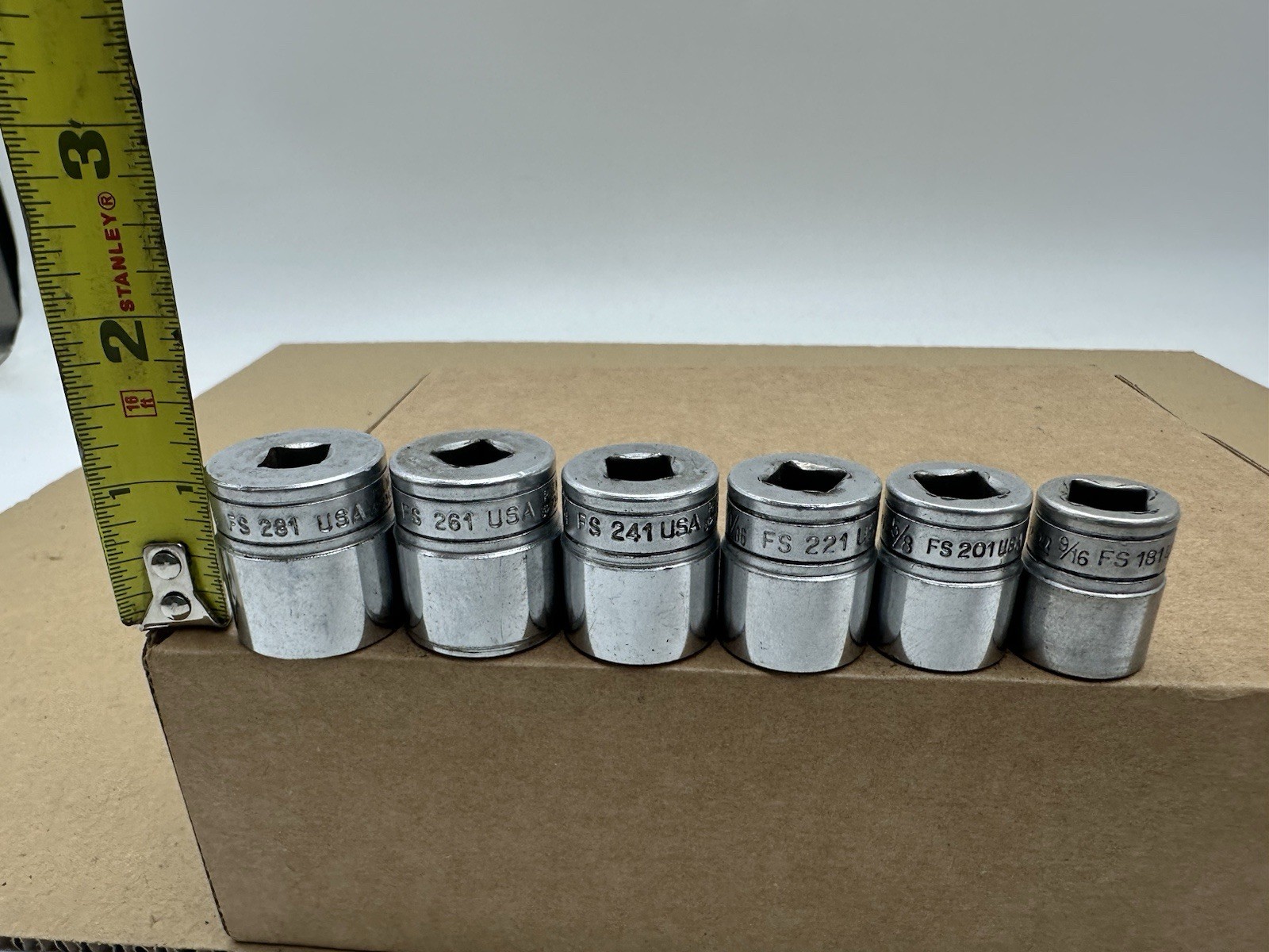 Snap-on 3/8” Dr 6pt SAE 6 Pc Socket Set Vintage USA 9/16-7/8” FS181-FS281