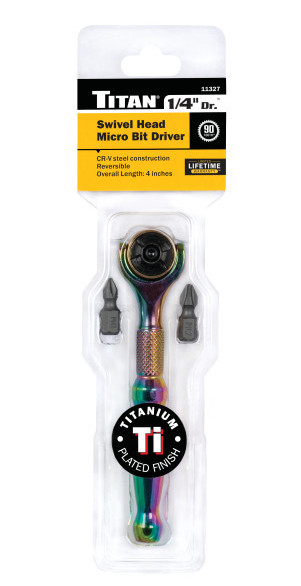 TITAN 1/4 in. Drive Titanium Swivel Head Ratcheting Micro Bit Driver 11327