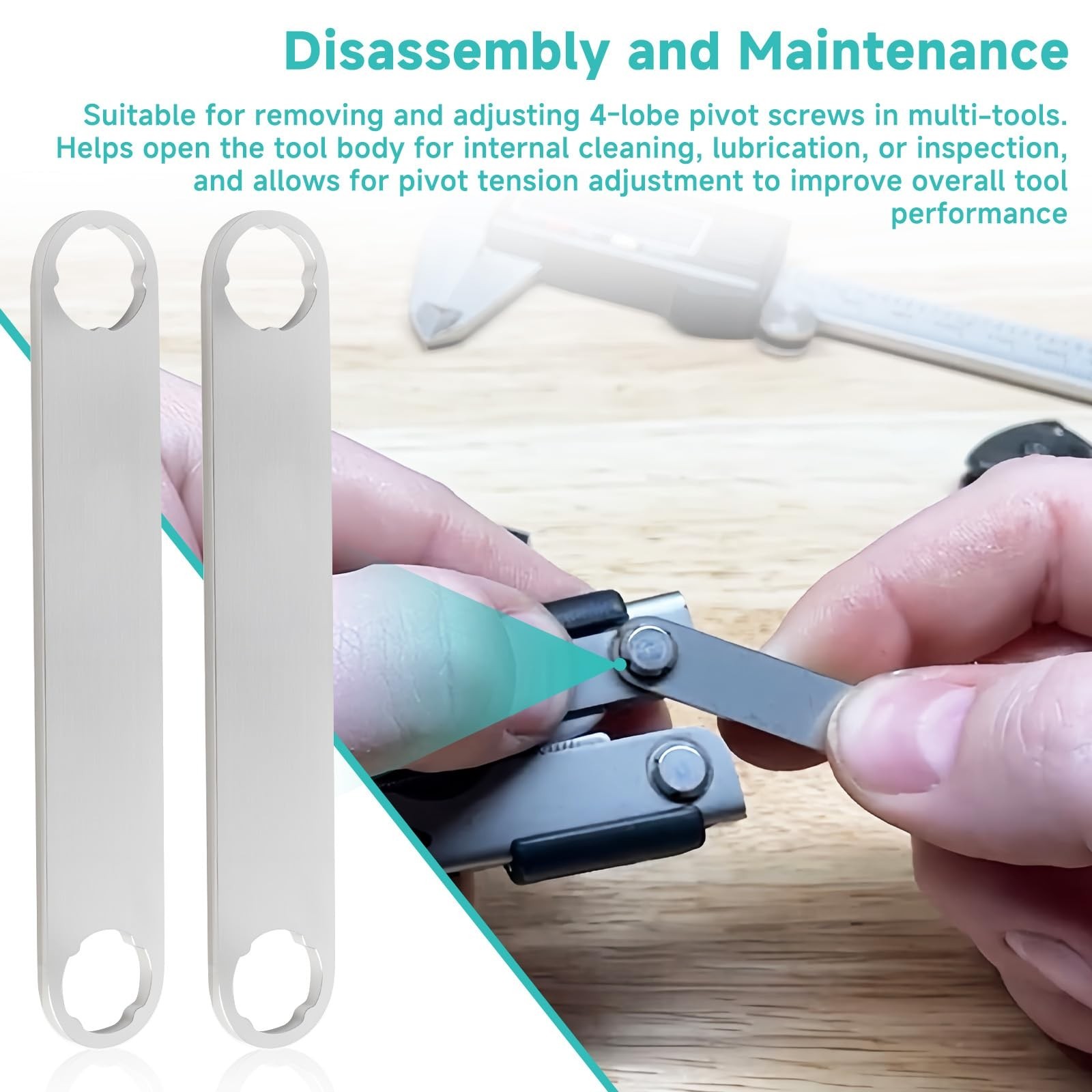 2-Pack 4-Lobe Flat Wrench Set for Multi-Tools, Pivot Screw Removal, Dual-End Sta