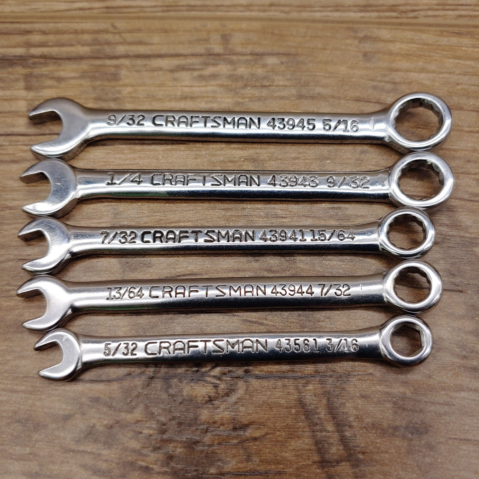 Five (5) Craftsman SAE Combination Ignition Wrenches 5/32 13/64 7/32 1/4 9/32