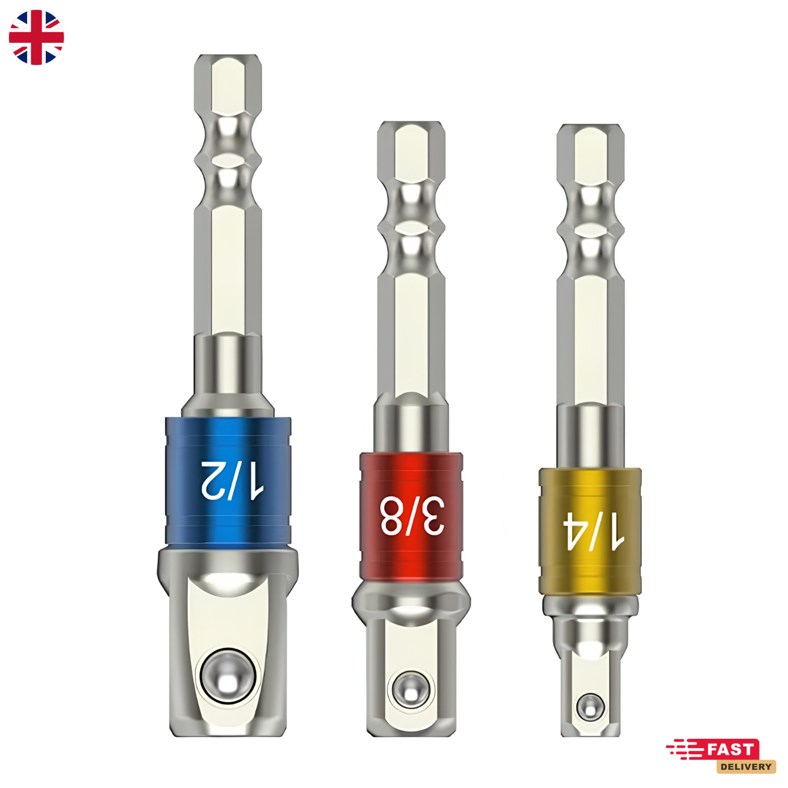 3Pcs Impact Drill Socket Adaptor Hex Drive To 1/4″ 3/8″ 1/2″ Dr Square