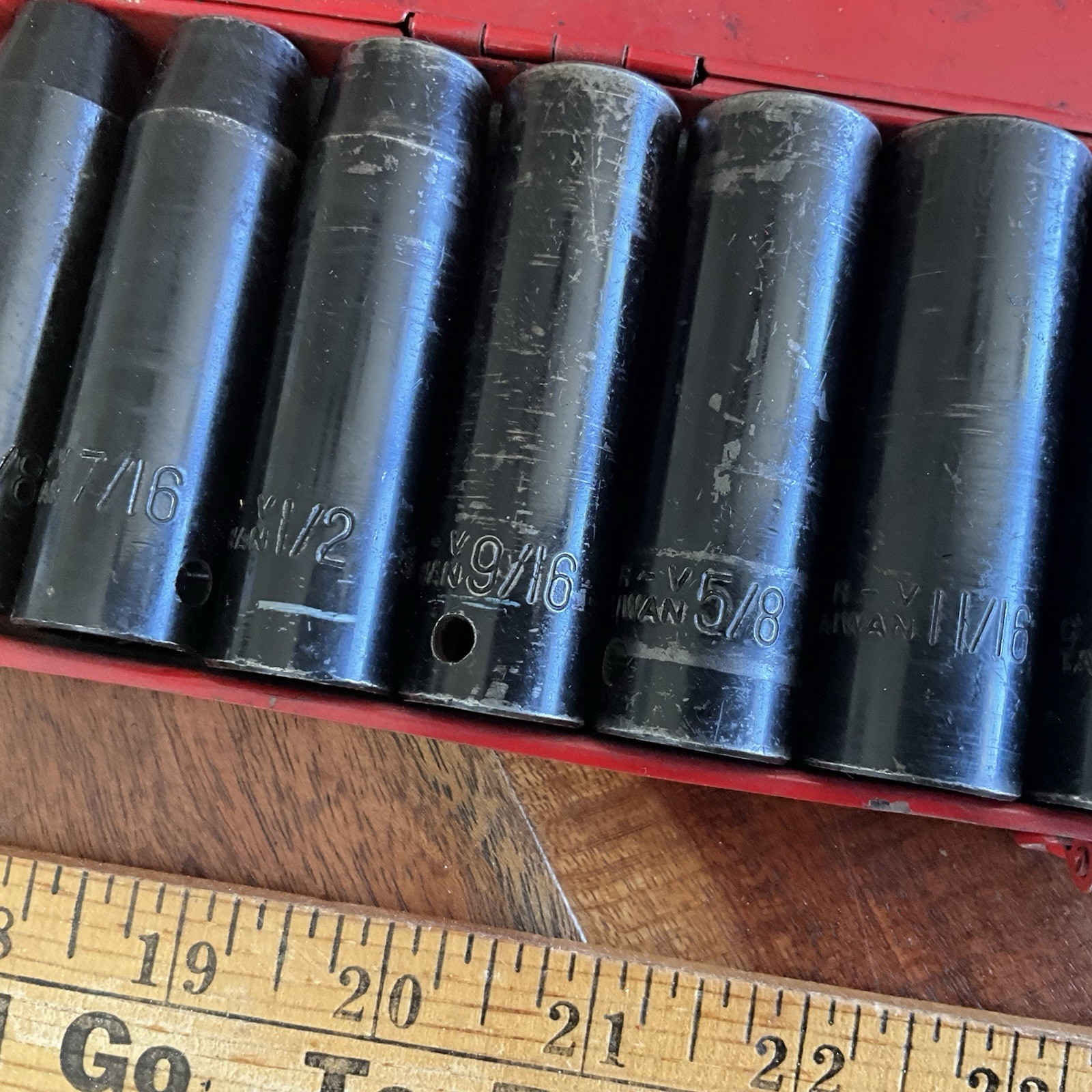 Vintage 11 Piece 1/2″ Square Drive Deep Impact Socket Set w Case 1″ to 3/8″