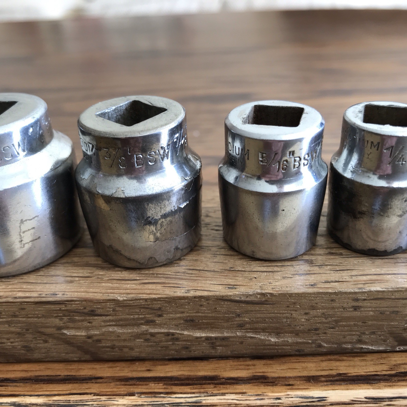 6 Vintage Elora 3/8” Drive Whitworth Sockets 1/2” To 1/8” BSW.