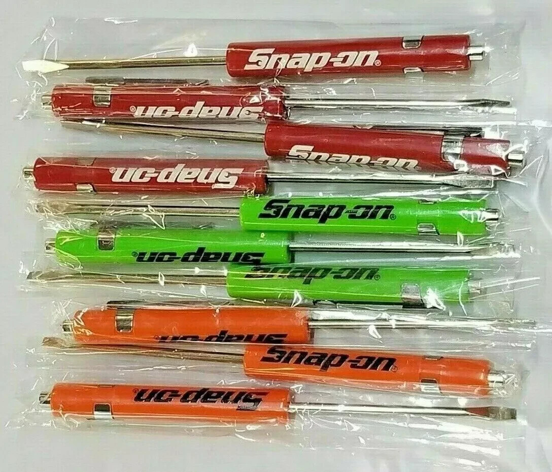 (10) Ten SNAP ON Pocket Screwdriver Flat Tip Screwdrivers, Magnet End, Mixed NEW