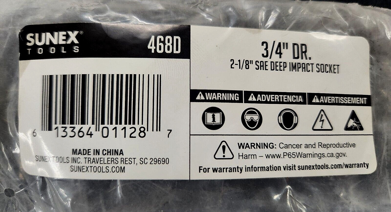 QTY 1 NEW SUNEX 468D BLACK OXIDE 2-1/8″ DEEP 3/4″ DRIVE 6PT IMPACT SOCKET