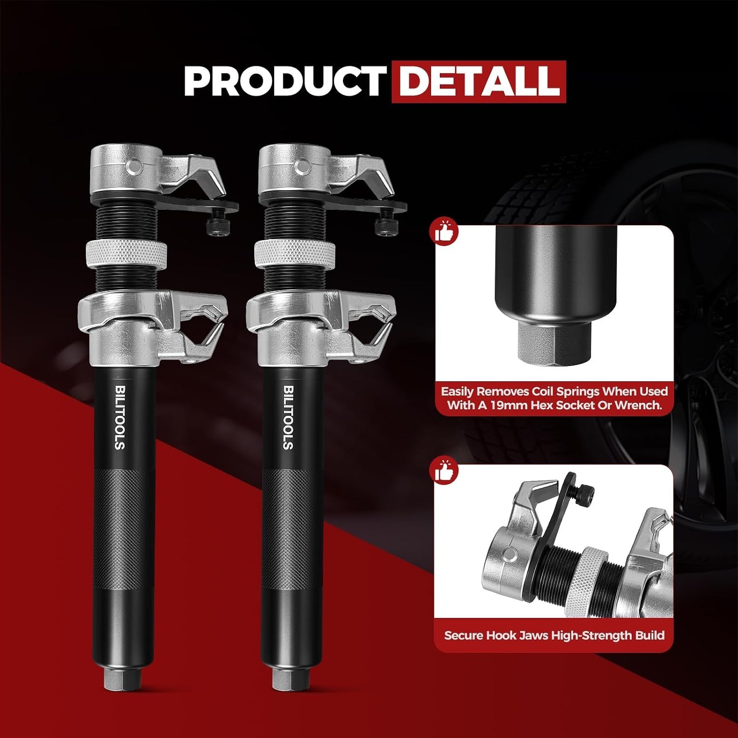 Professional 2-Piece Spring Compression Tool Set with Safety Jaws – 2645 LB Load