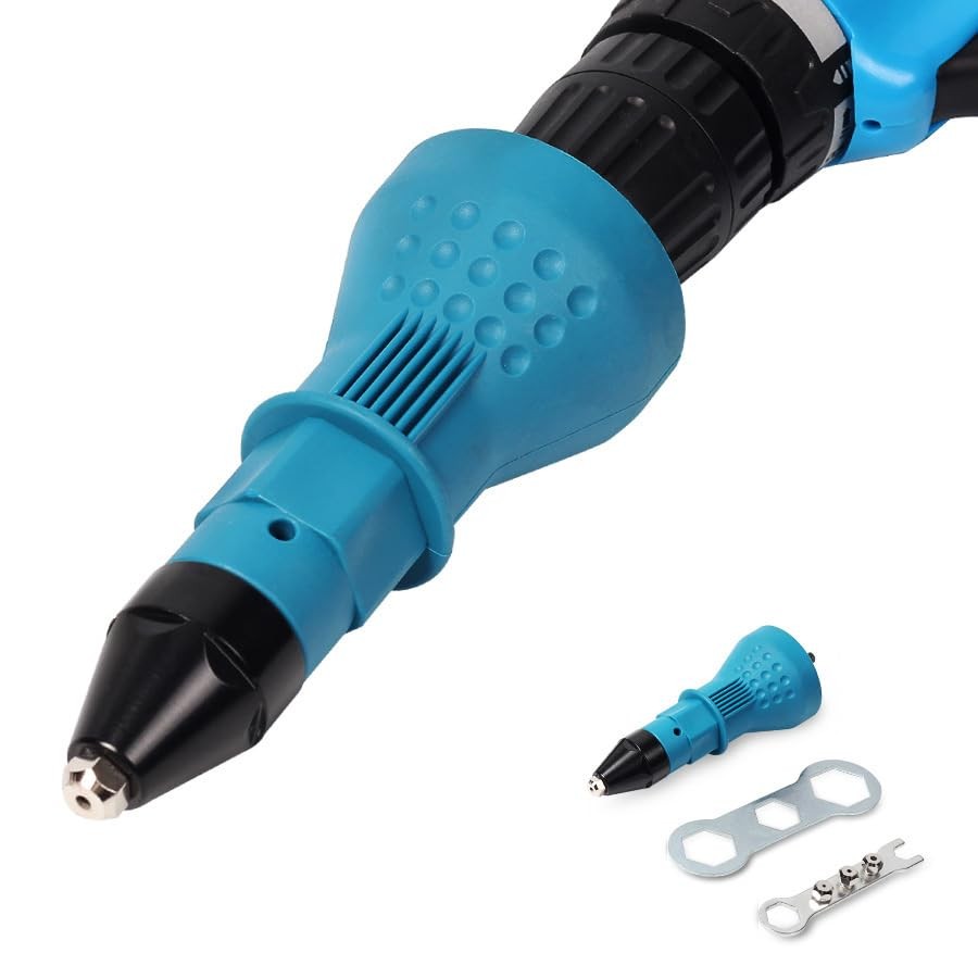 Cordless Electric Rivet Gun Adapter Kit Nut Drill 4.8mm x 160mm, Blue