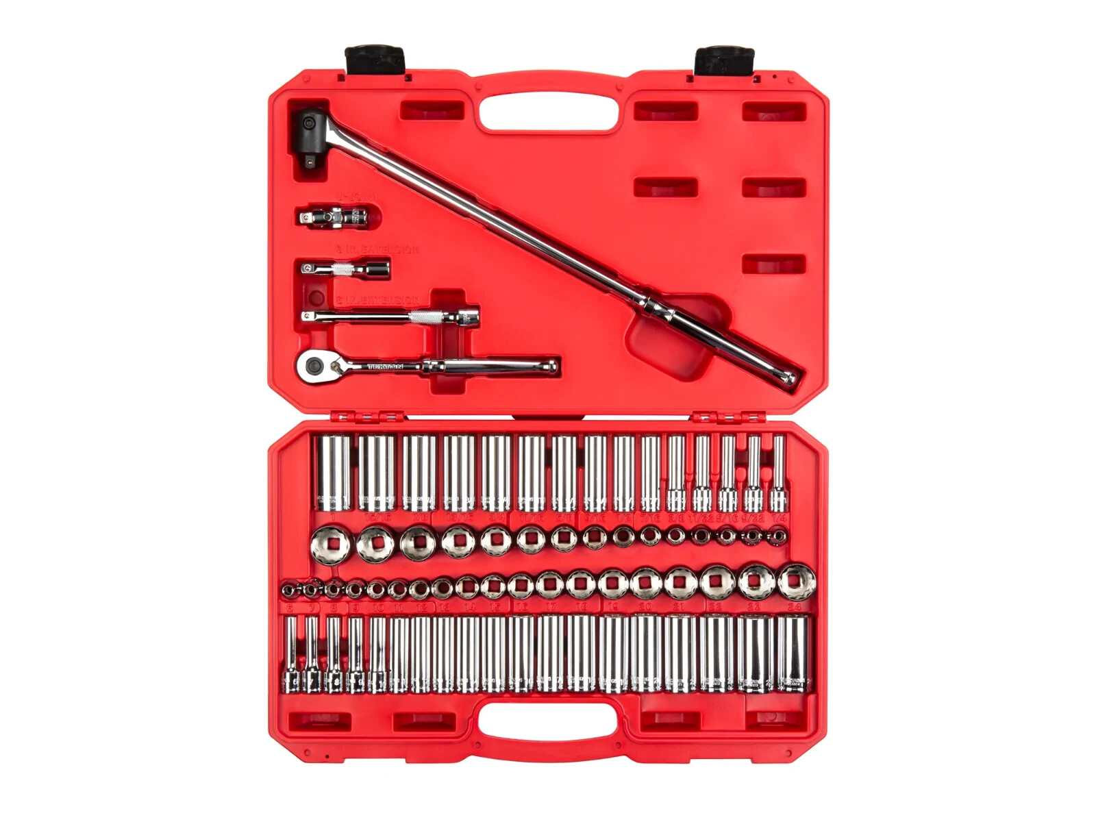3/8 Inch Drive 12-Point Socket and Ratchet Set with Case, 73-Piece