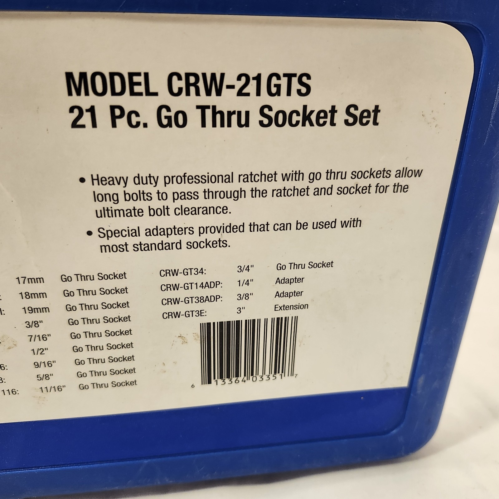 Cornwell CRW-21GTS 21PC. Go Thru Socket Set SAE & METRIC Hardly Used