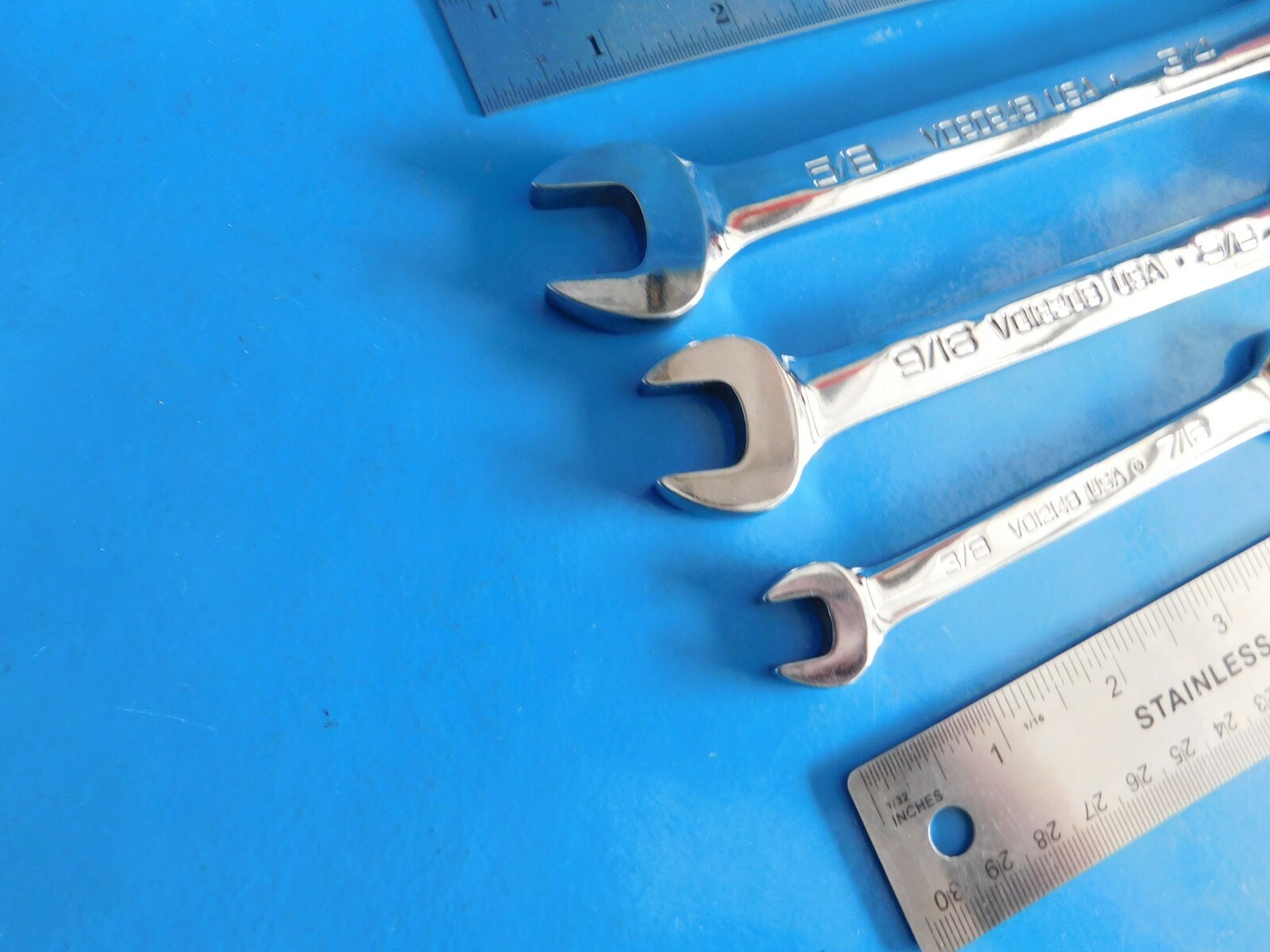 USED, SNAP ON TOOLS OPEN END WRENCH’S LOT OF (3) 3/8X7/16, 9/16X5/8, 5/8X3/4 IN
