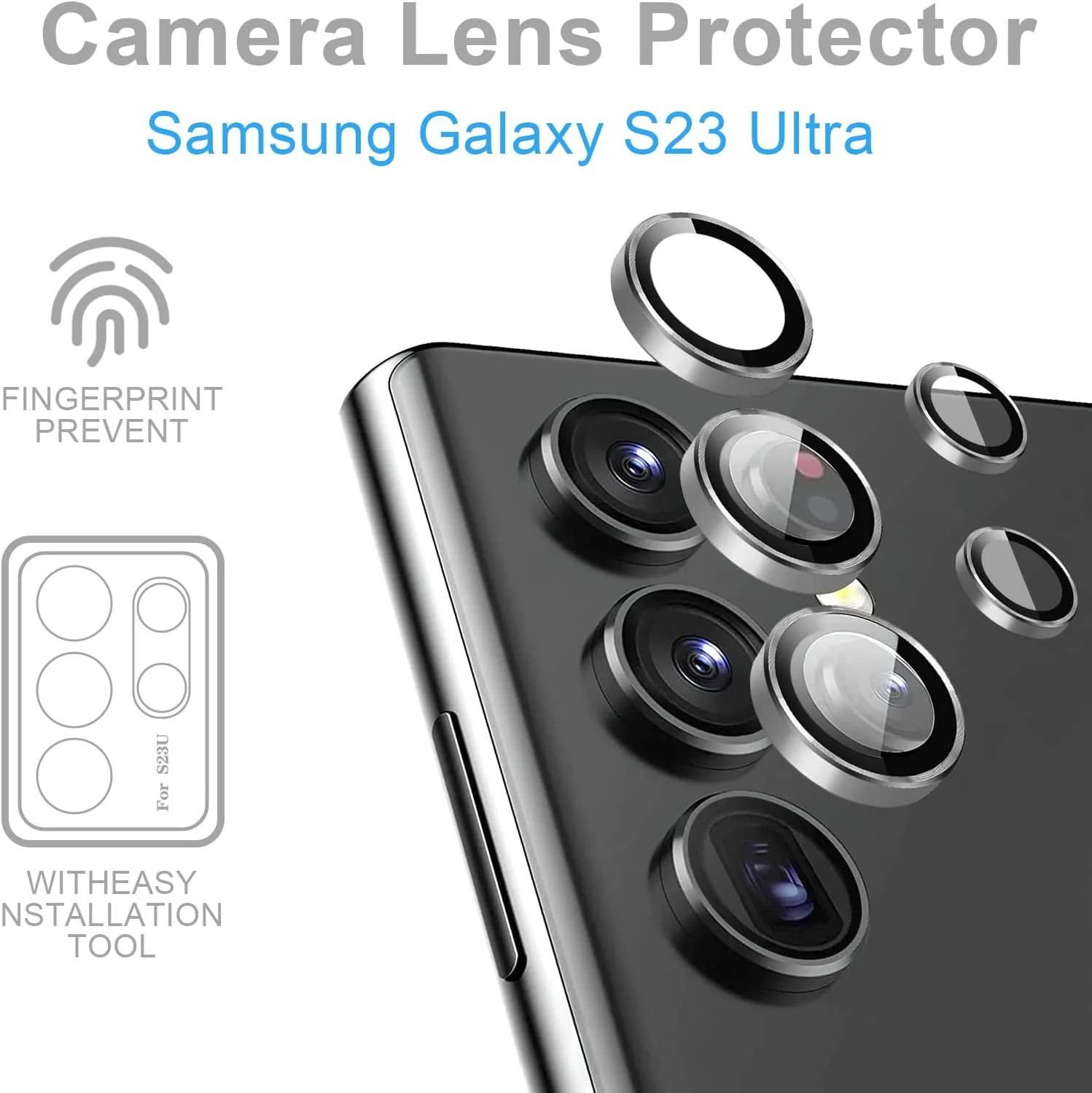 Fabzi Tempered Glass Camera Lens Protectors Rings for Samsung Galaxy S23 Ultra