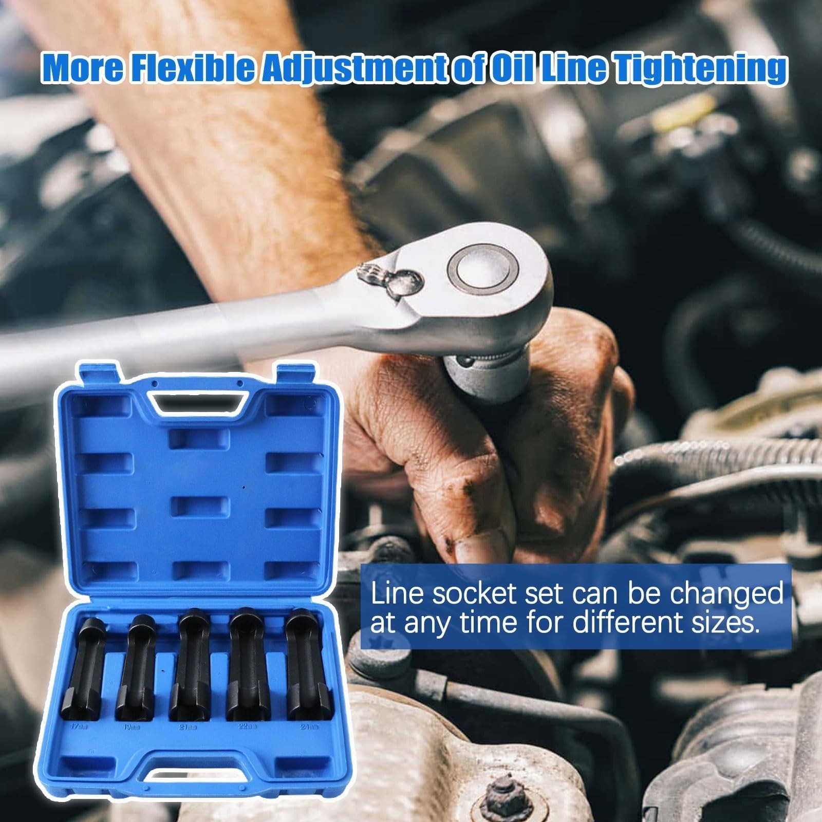 5x Diesel Fuel Line Socket Set Tesmirror 17mm 19 21 22 24mm Flare Nut Socket Set
