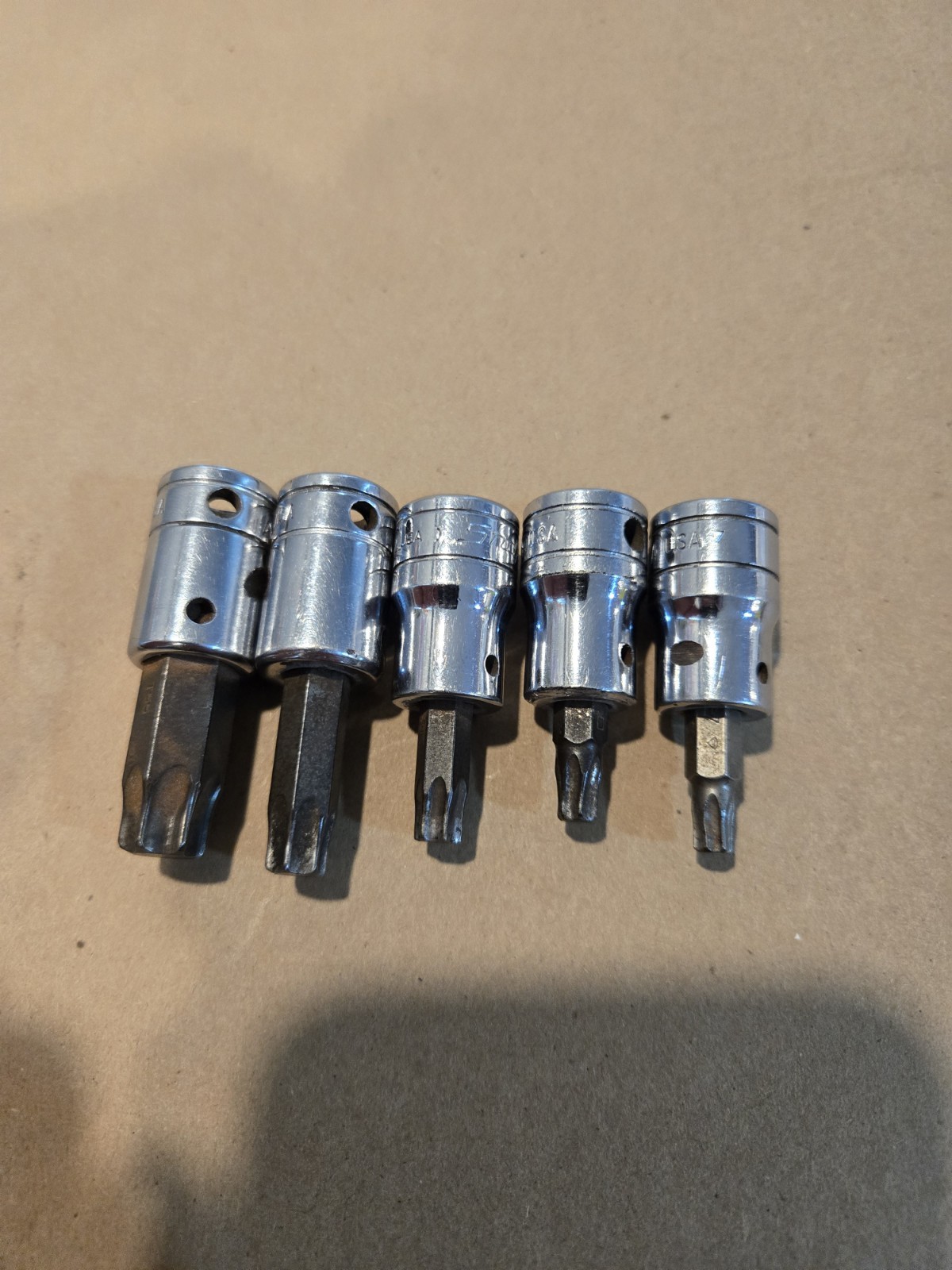 Snap On 3/8″ Drive T27-T40,T55 Torx Bit Driver Sockets USA Lot Of 5 READ AD