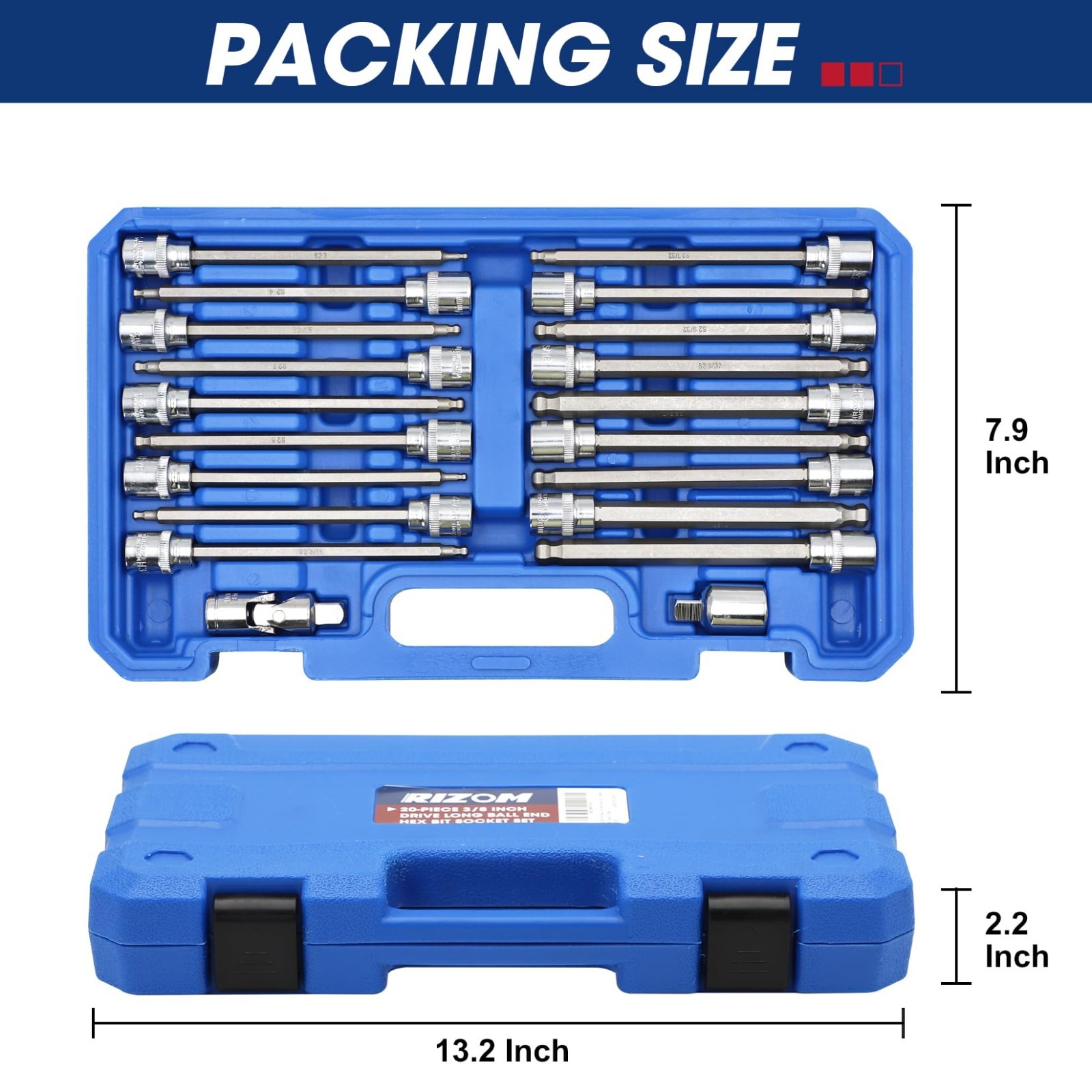 20-Piece Long Ball End Hex Bit Socket Set, Extra Long Allen Sockets, SAE & Metri