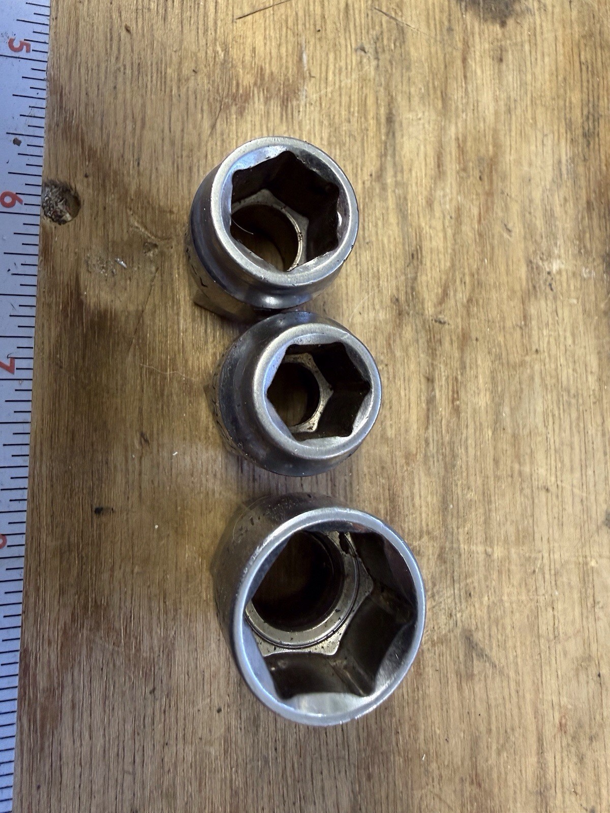 Good Used 3 Piece Pittsburg Pass Thru Sockets Sizes 11mm, 13mm, & 11/16”