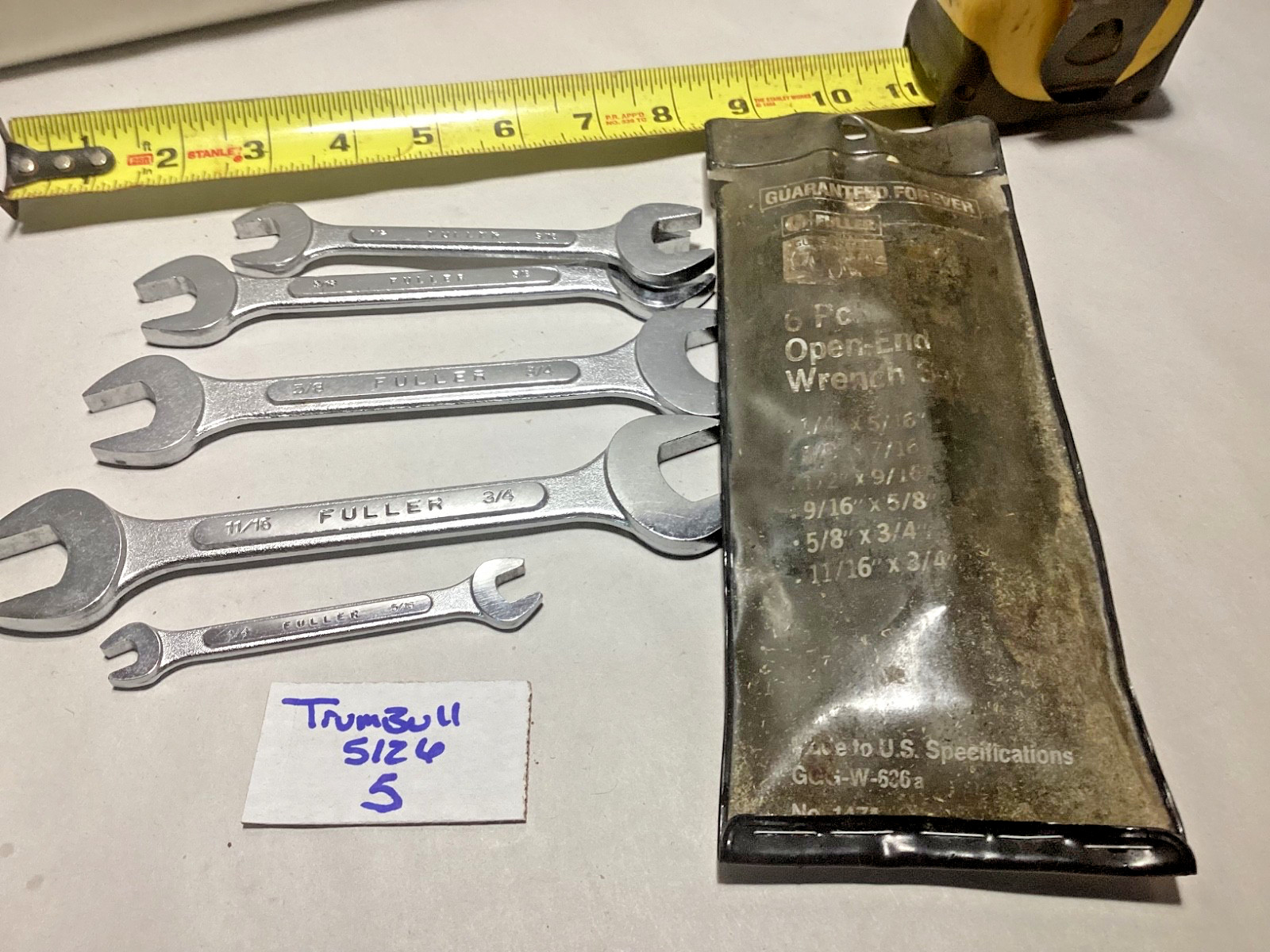Vintage Fuller (Japan) 6 piece open end wrench set #1474 SAE not complete
