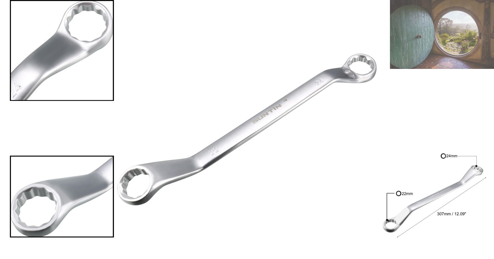 Professional 22mm x 24mm 12-Point Offset Box End Wrench – Heat Treated Steel