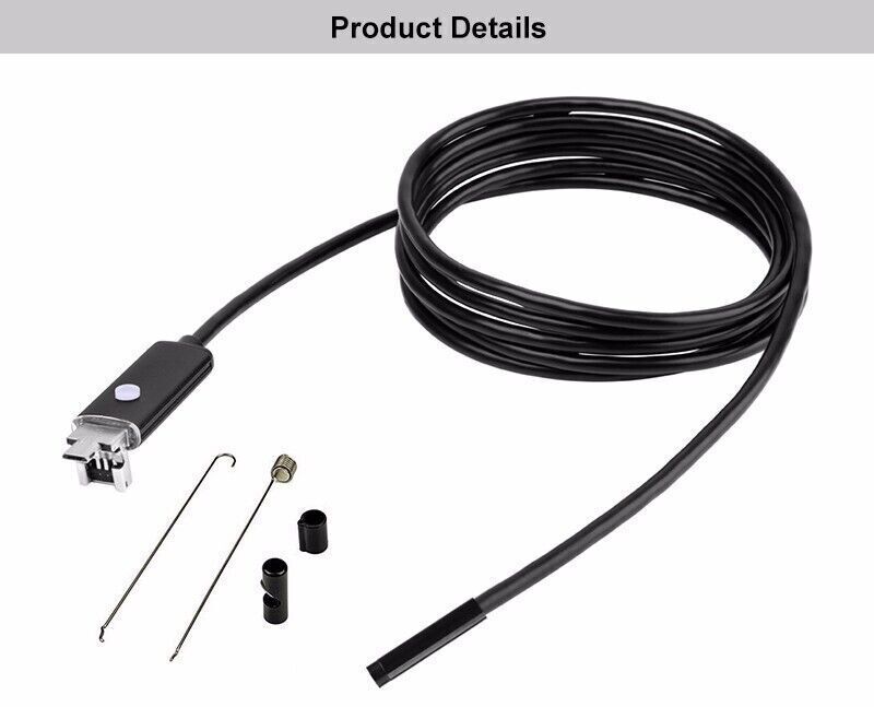 7mm 5M Car Endoscope HD 6Led Android PC USB Borescope Inspection Camera-US Stock