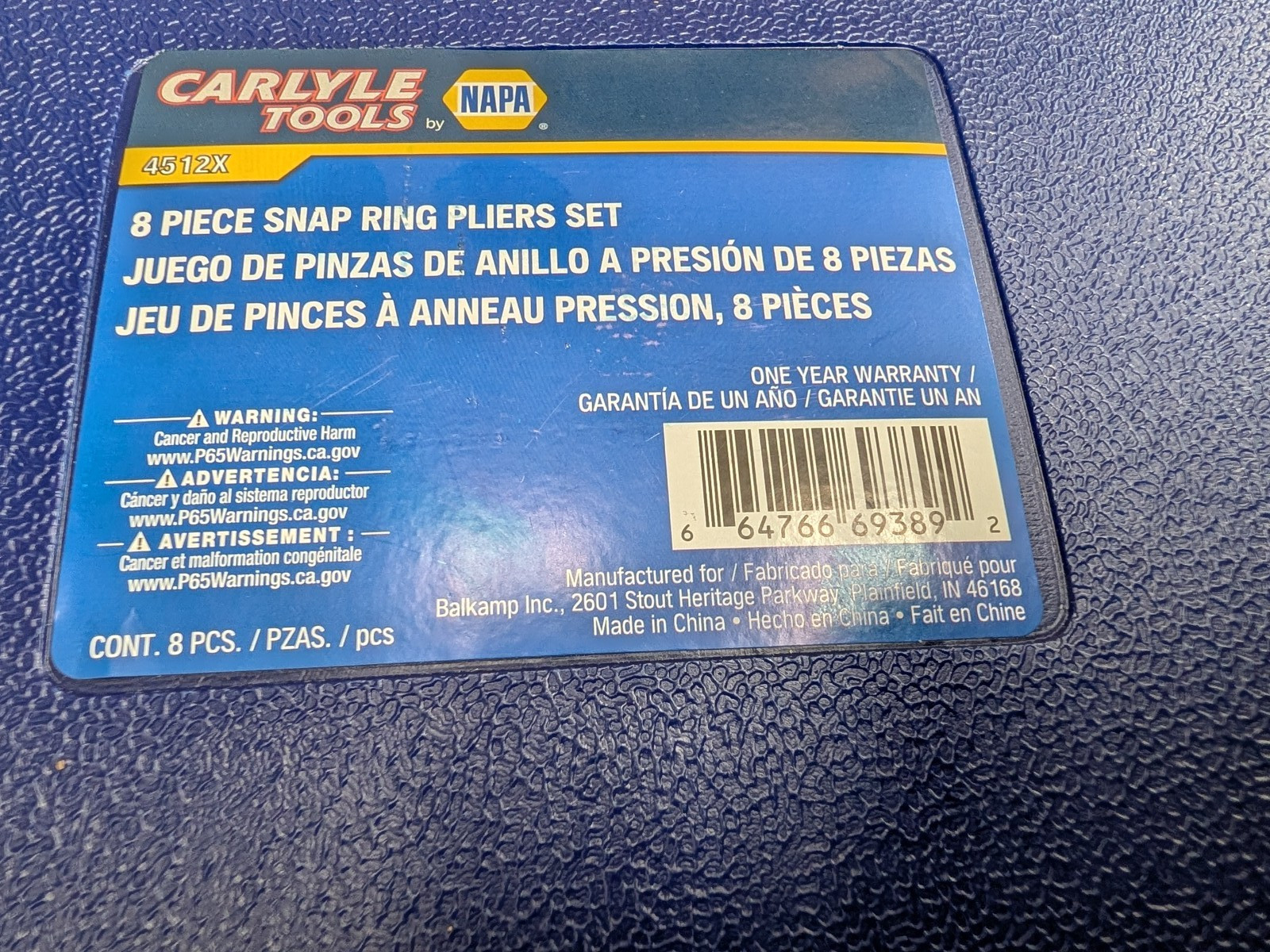 NEW CARLYLE TOOLS NAPA 8 Pc Snap ring Pliers Set- Free Ship
