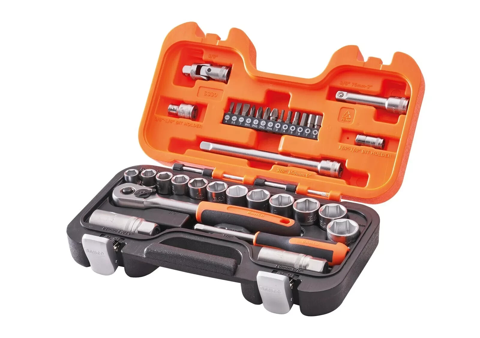 Bahco 34 Piece Ratchet Socket Set 1/4″ & 3/8″ Drive, S330, XMS24SS38