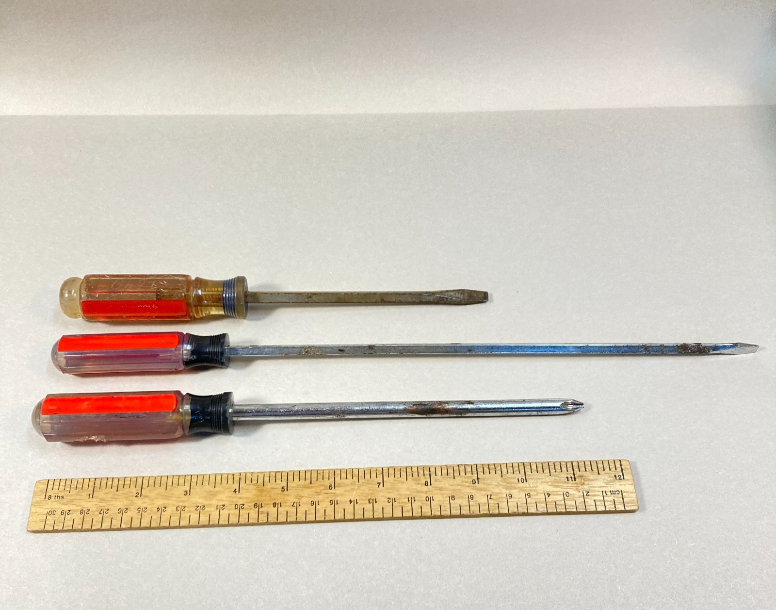 Vintage Screwdriver Lot 3 Pc 1 Phillips 2 Flat Slotted Long Shaft w/ 1 Craftsman