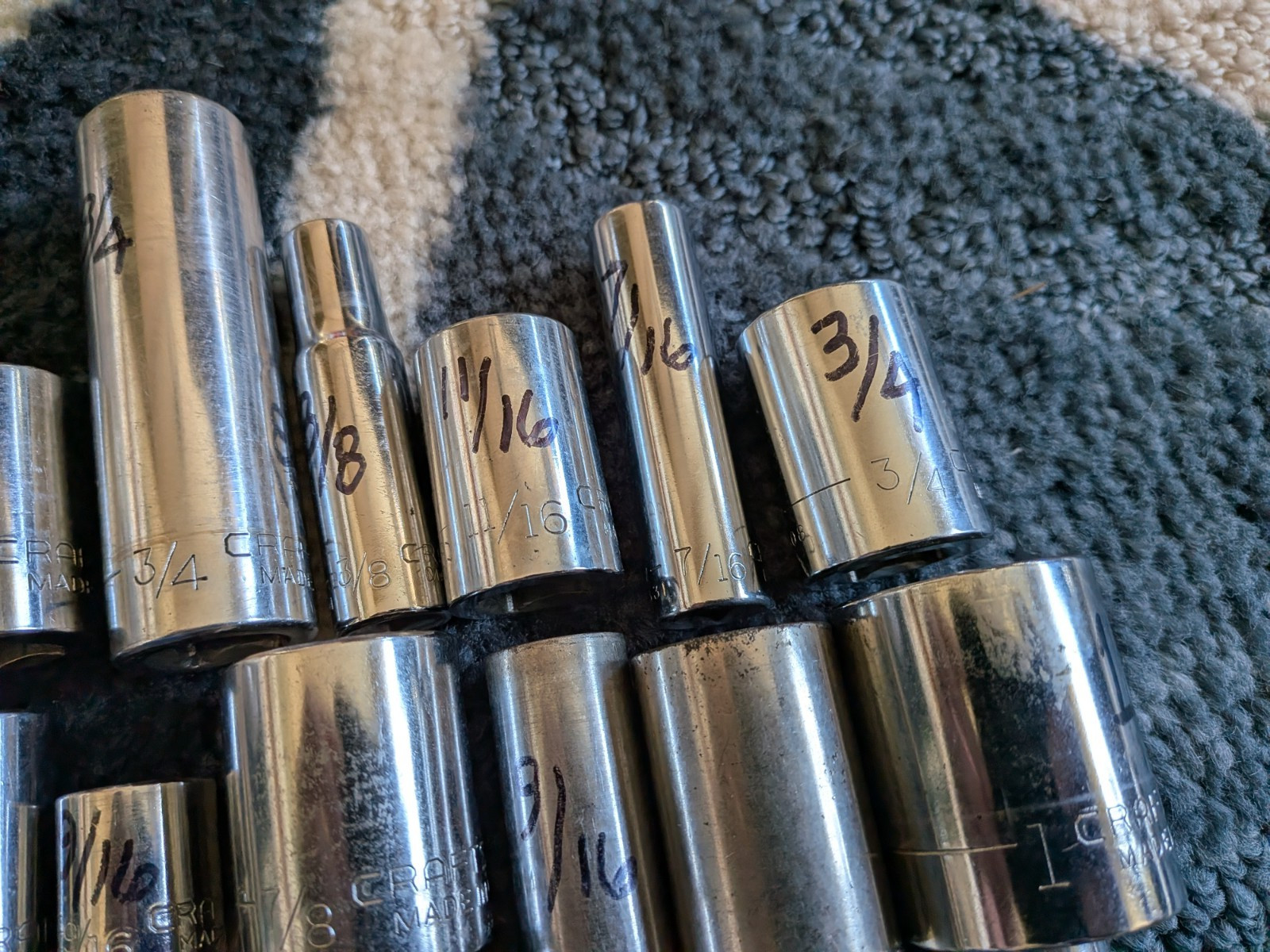Vintage Craftsman Lot Of 19 SAE 3/8” 1/2″ Drive V-VV- sockets 6Pt 12pt