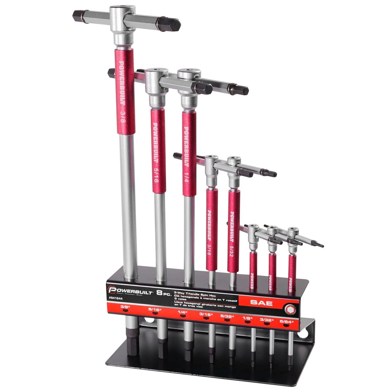 Powerbuilt 941644 T-Handle Hex Key Wrench Set, SAE, 8 Piece