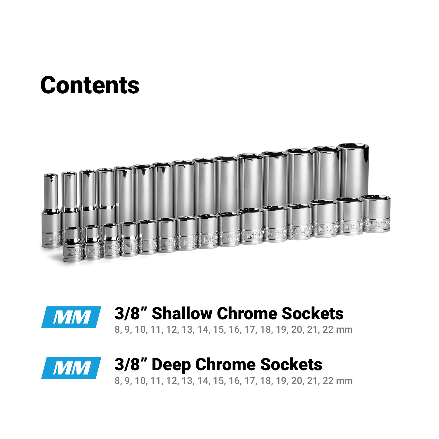 Capri Tools 3/8 in. Drive Shallow and Deep 6-Point Socket Set, Metric, 30-Piece