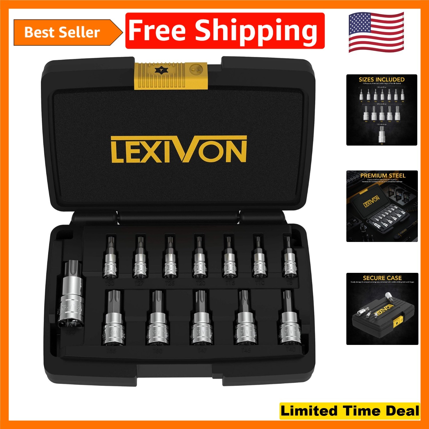 Robust 13-Piece S2 Alloy Steel Torx Bit Set | Chrome Plated, Lifetime