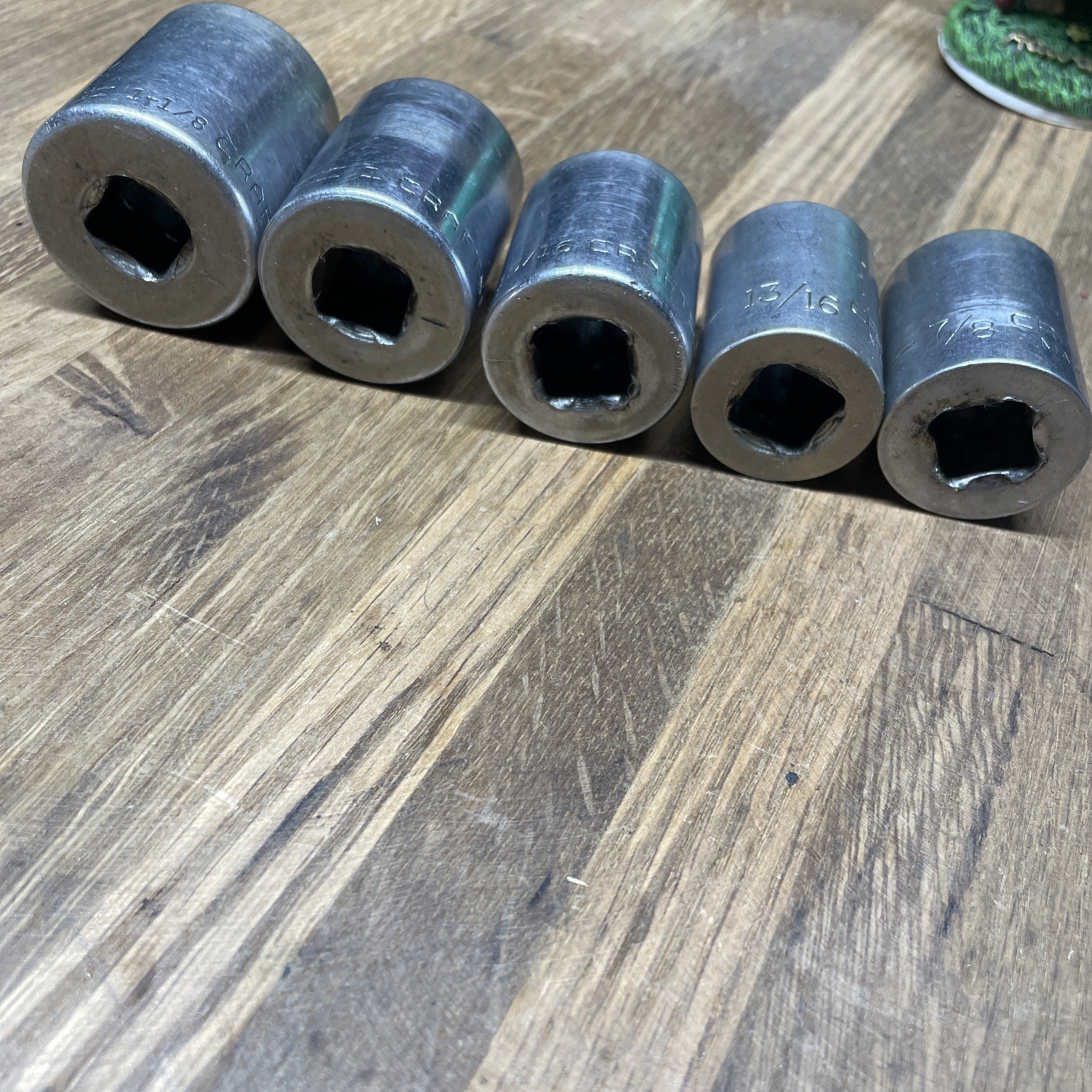 5- Craftsman 1/2″ drive sockets (1″, 1 1/8″ 15/16, 13/16, 7/8)- V – Made in USA