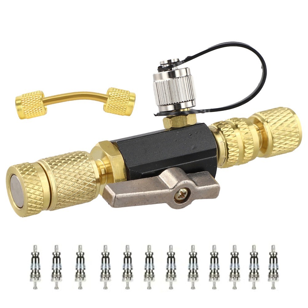 HVAC Valve Core Removal Tool Set with 14 SAE Extension and Multiple Valve Sizes