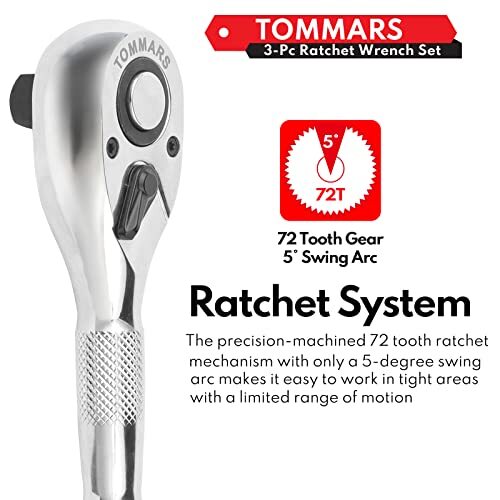 Stubby Ratchet Set, 1/4″, 3/8″, 1/2″ Drive Ratchet Handle Wrench 72-Tooth Quick