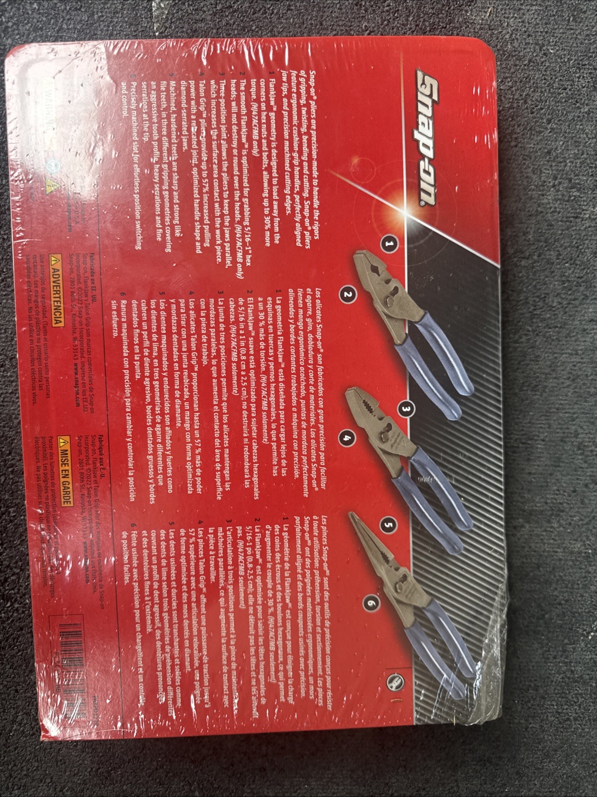 For Snap-on Tools NEW Blue 3 Piece Soft Grip Pliers Lot Set PL347ACFmb
