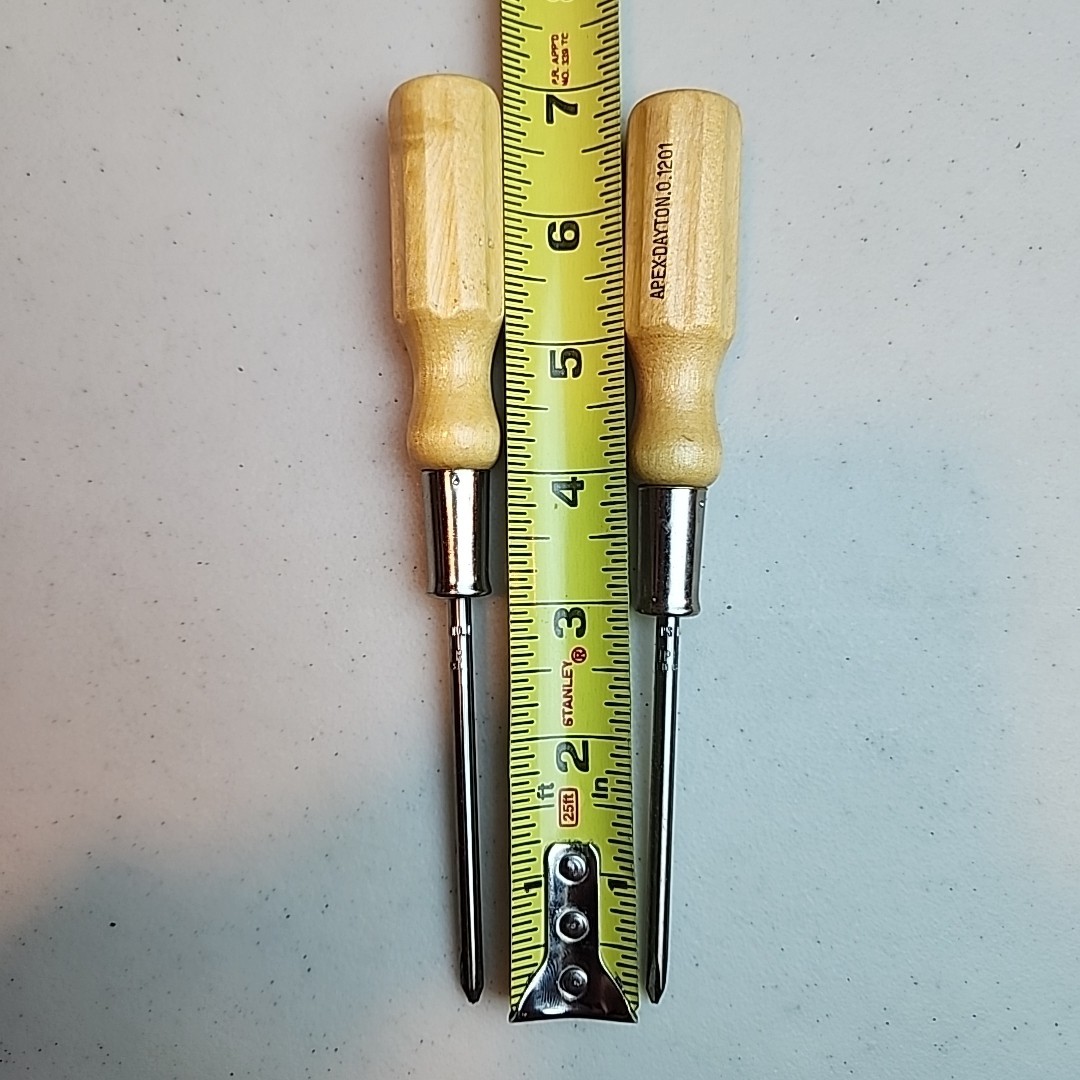 x2 Apex Dayton 1201 Phillips Screwdrivers Wood Handle Super USA Made #1 Vintage