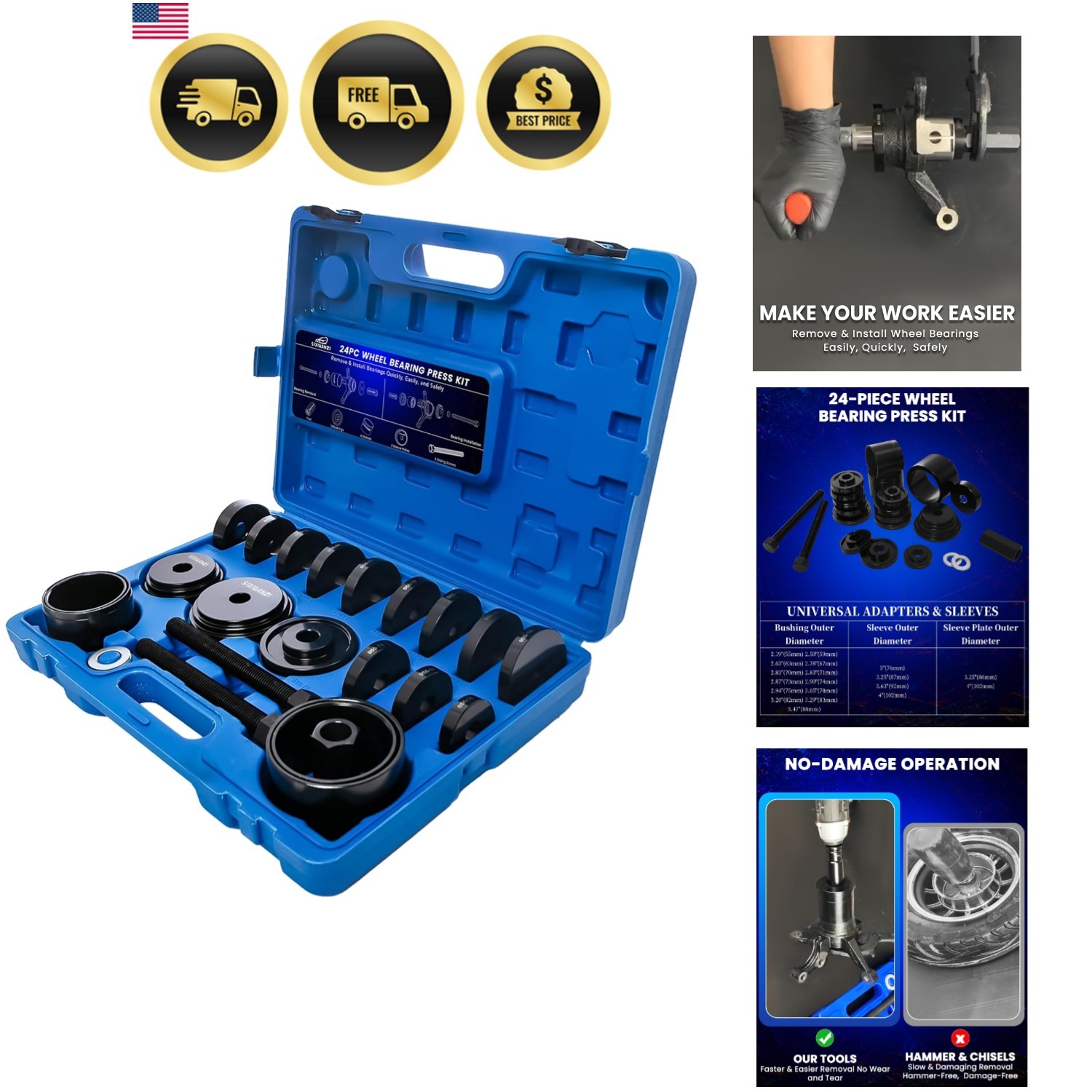 Wheel Bearing Press Kit Front Wheel Drive Removal Installation Tool Set