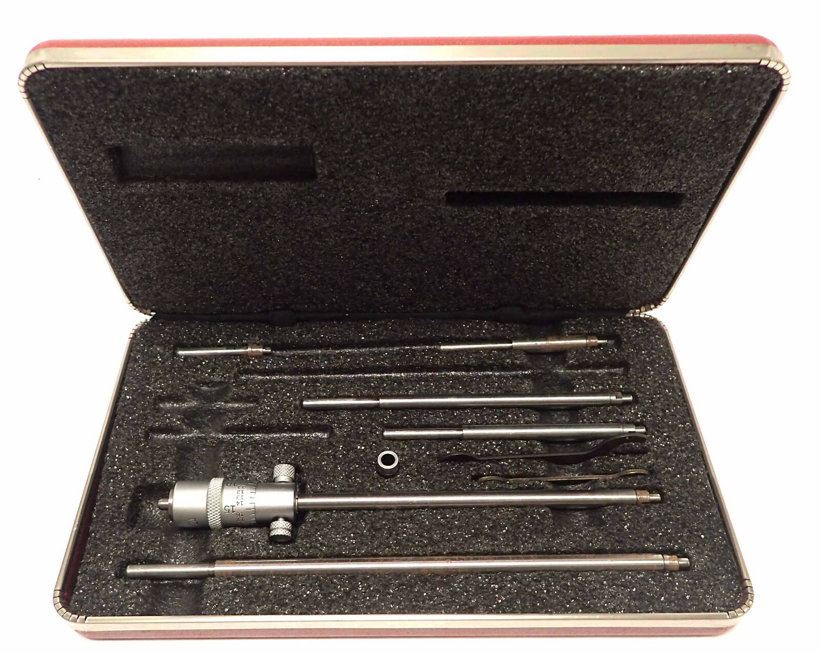 STARRETT 124A SOLID MEASURING RODS INSIDE MICROMETER SET, WITH STORAGE CASE!!