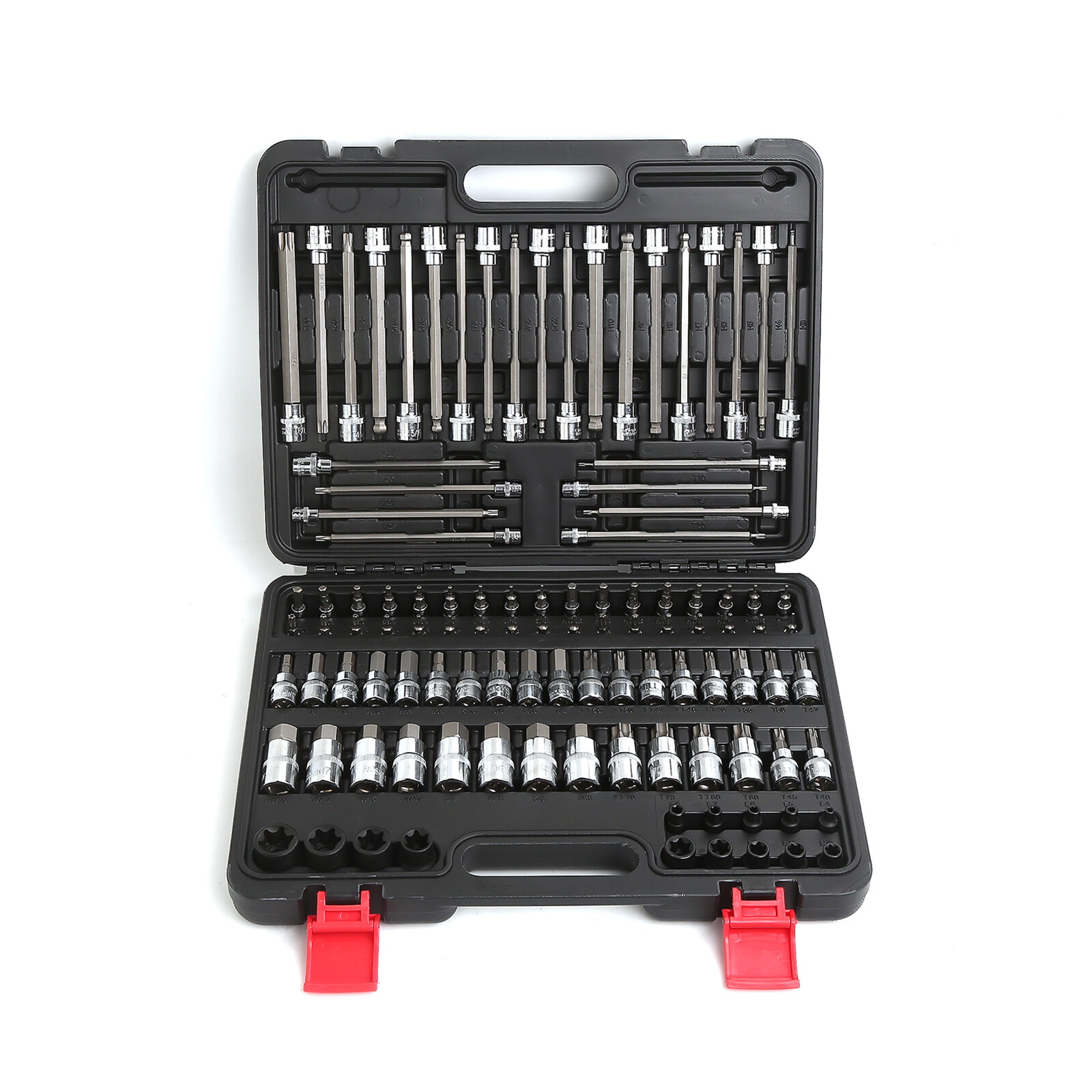 107pcs 1/4″ 3/8″ 1/2″ Drive Bit Socket Set, SAE & Metric Torx Hex Bit Tools Set