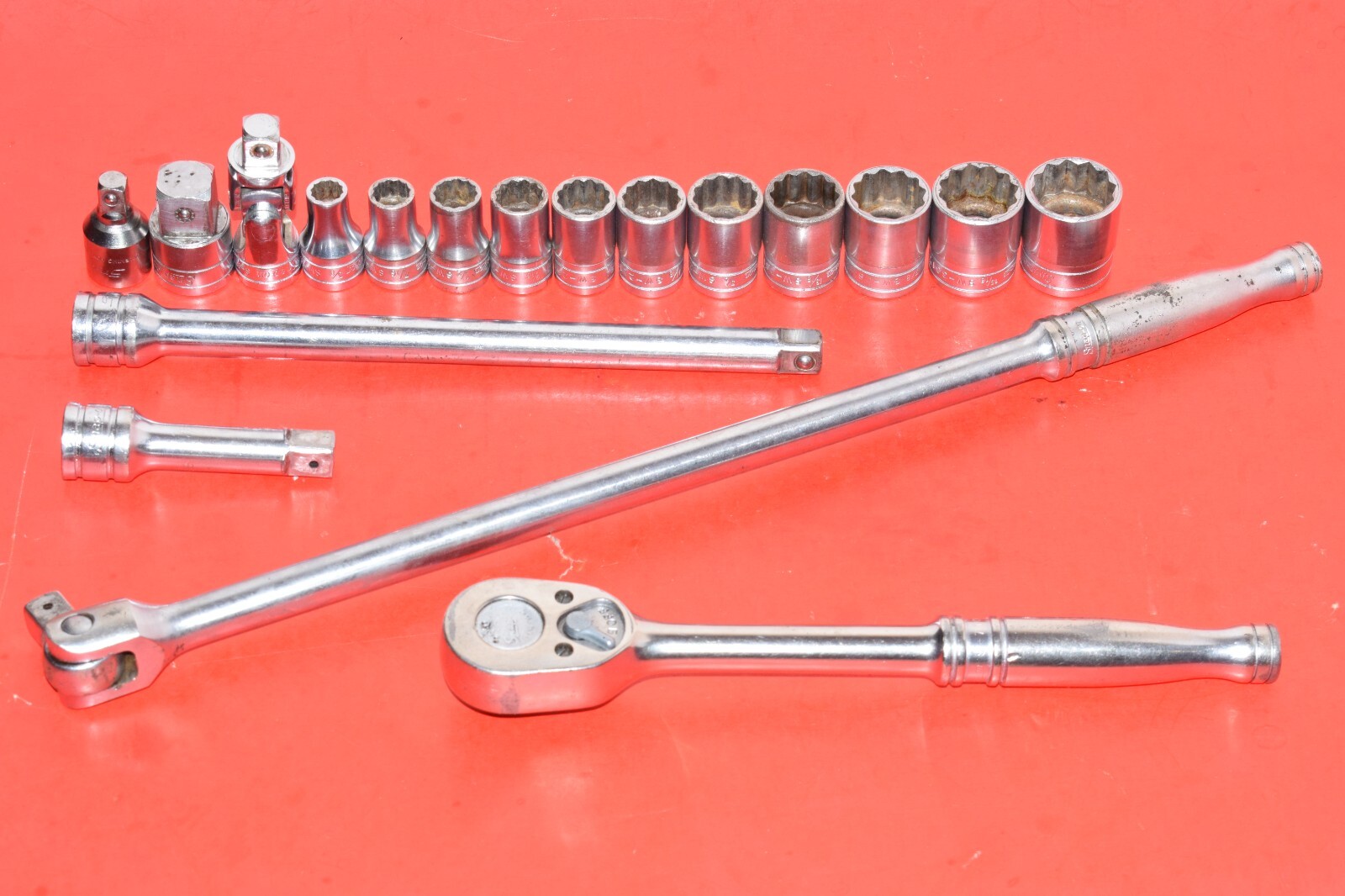 Snap-On 1/2” Drive 18pc SAE Shallow General Service Ratchet Socket Universal Set