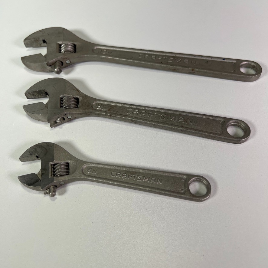 Vintage Craftsman Crescent Adjustable Wrench Tool Set (6, 8, 10 in) USA Lot (3x)