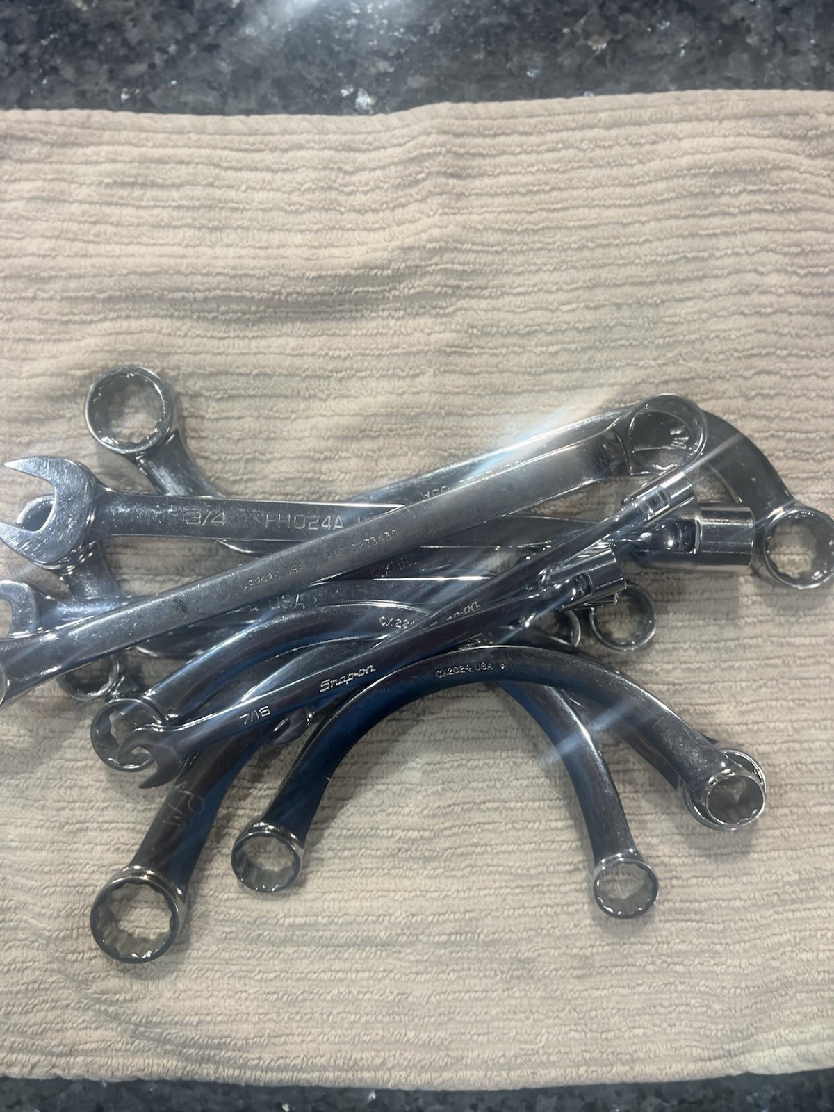 Snap On Wrenches ,please See Pictures For Sizes. They All Have The initials PM
