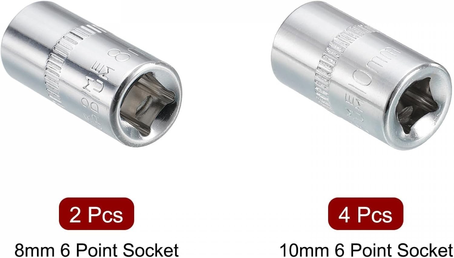 1/4-inch Drive by 8mm and 10mm Shallow Socket Set of 6 Pcs, Metric 6-Point, C…