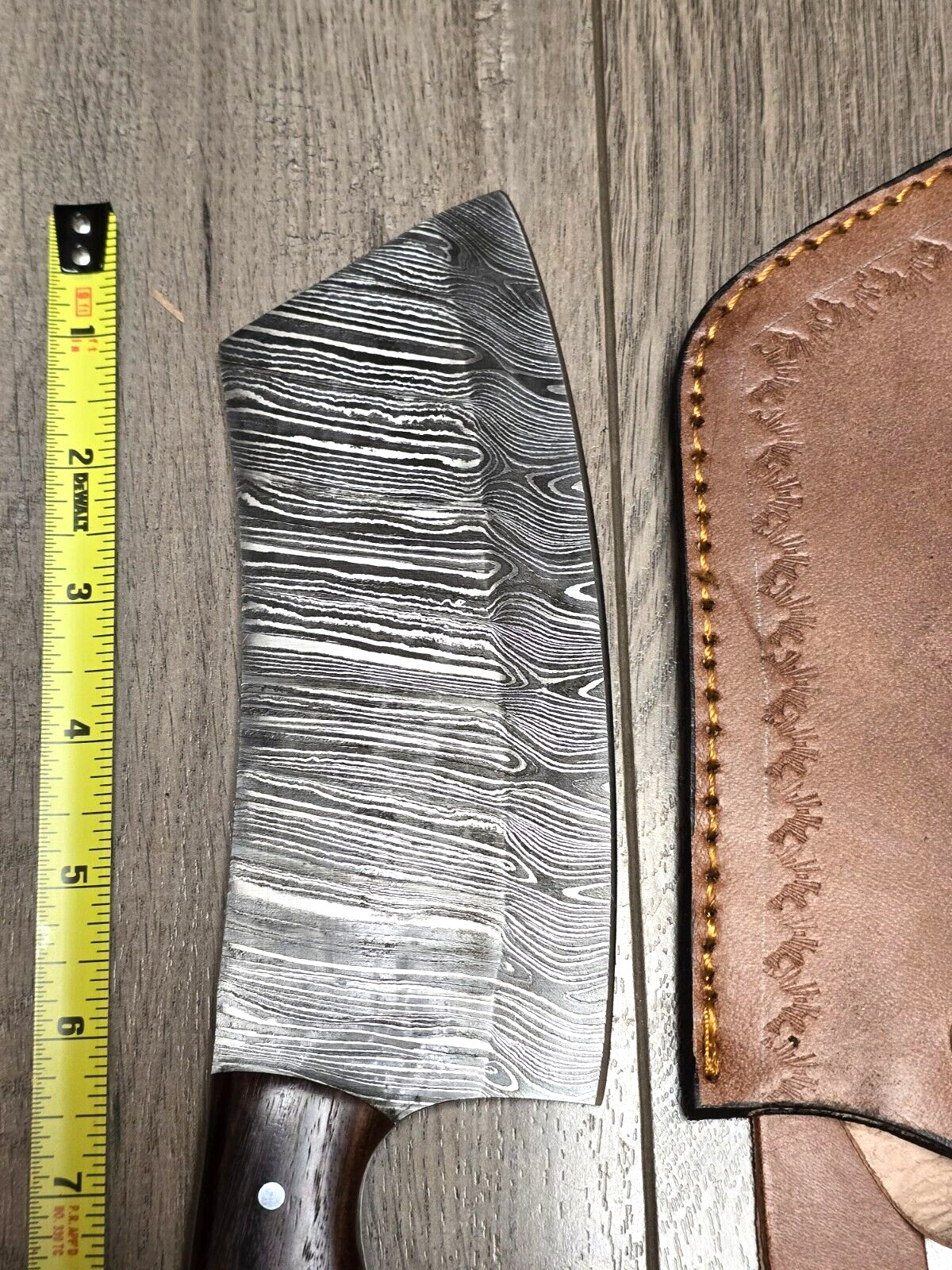 11.5″ Custom Damascus Clever Knife w/Sheath & Full Tang Blade, Great Gift!
