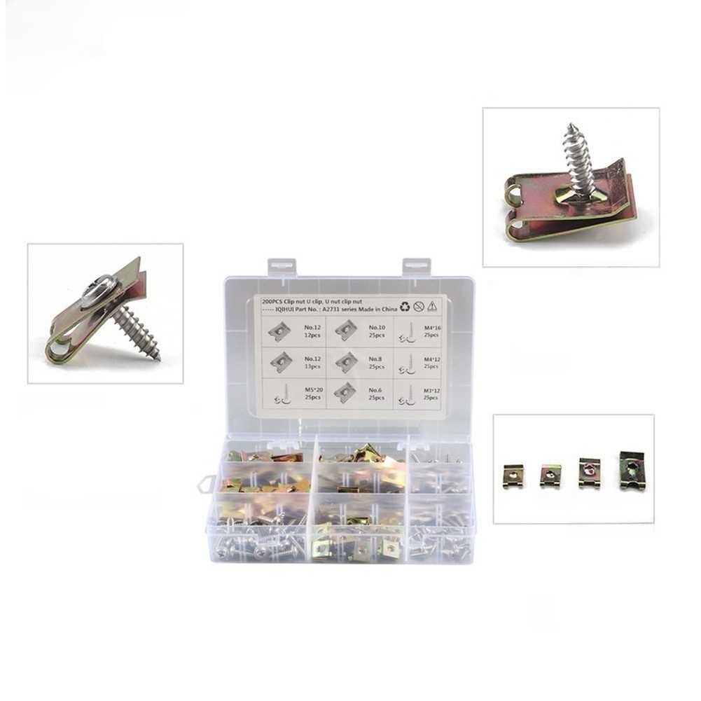 U Clip Nut Fastener 200 pcs Zinc Plated Manganese Steel for Motorcycle