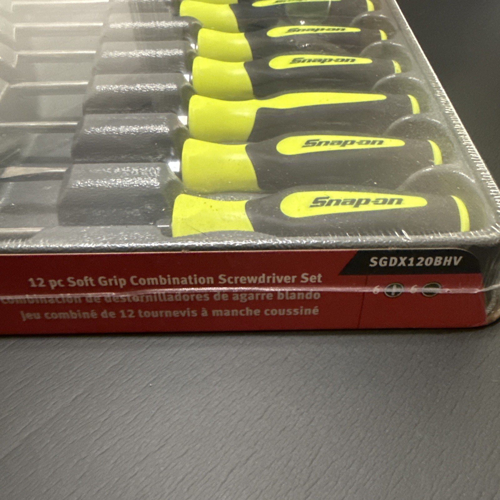 SNAP ON TOOLS USA SGDX120BHV 12pc HI-VIZ YELLOW Soft Grip Combo Screwdriver Set+