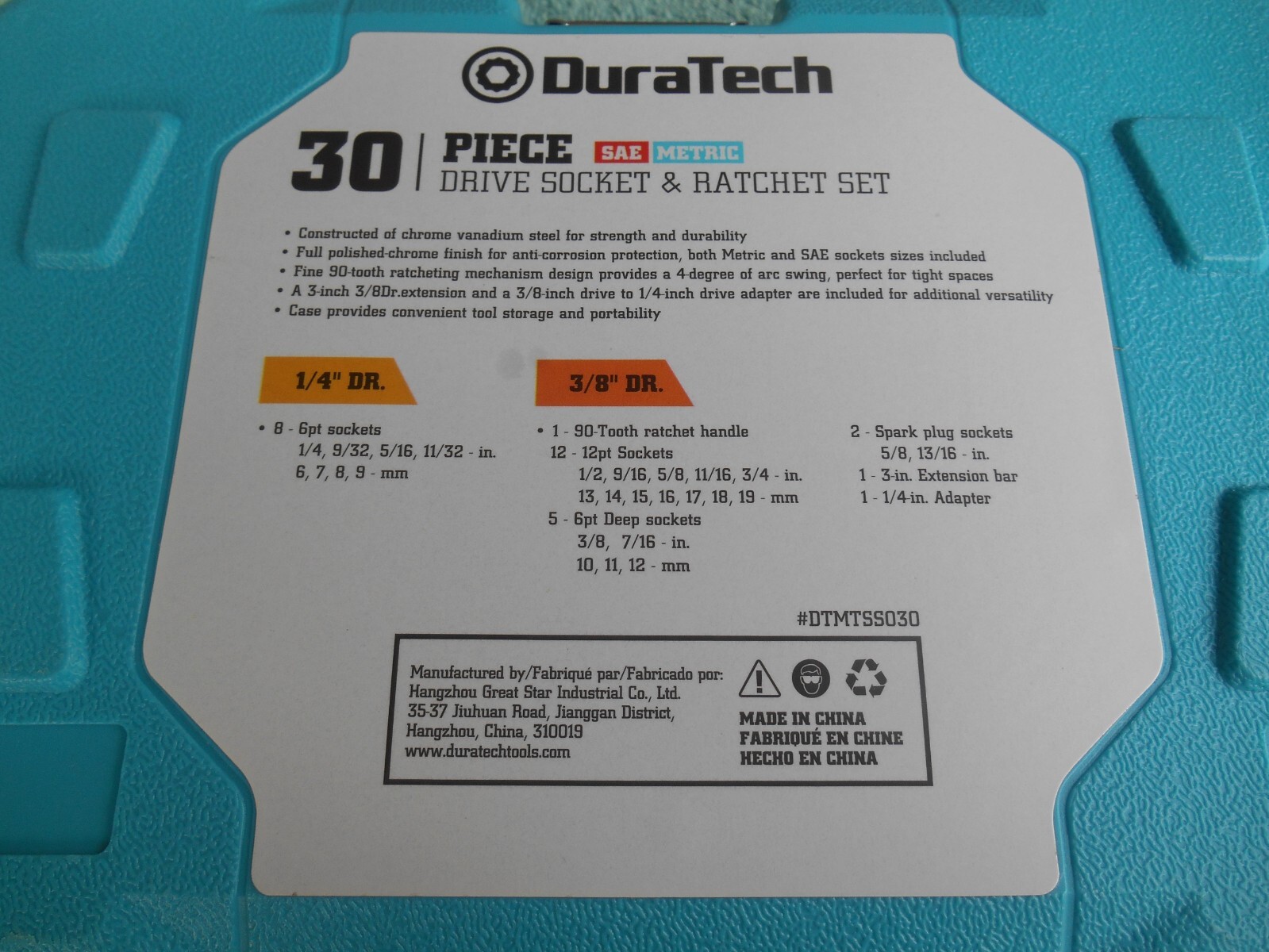 NEW DURATECH 30PC. 1/4″ 3/8″ Drive Impact SOCKET SET SAE / Metric WITH CASE.